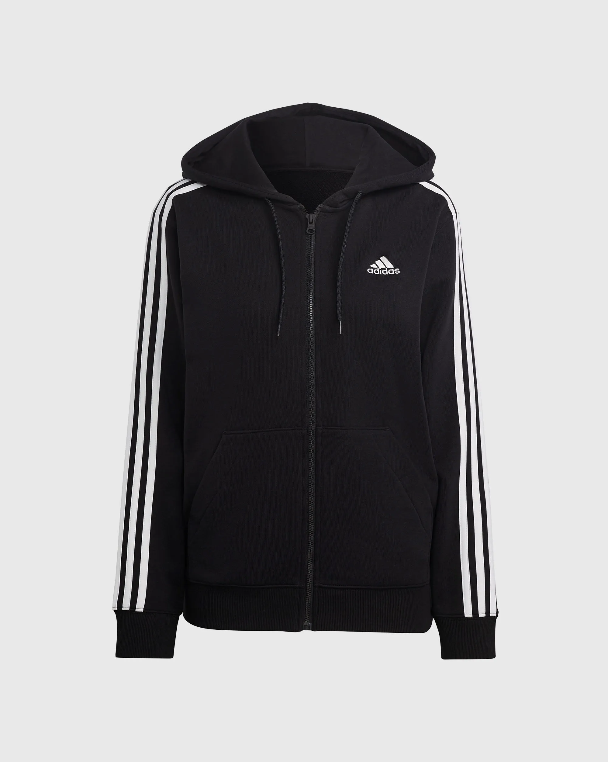 Adidas Felpa con cappuccio Essentials 3-Stripes French Terry Regular Full-Zip Nero Donna