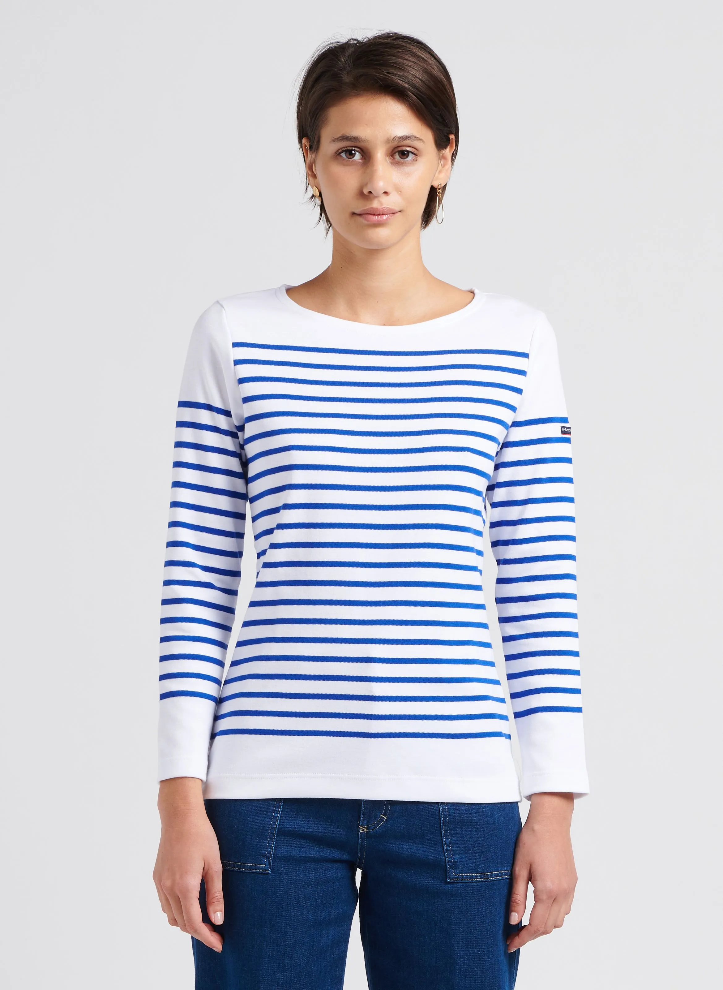  ARMOR LUX   Maglia a righe con scollo a barca in jersey | Bianco
