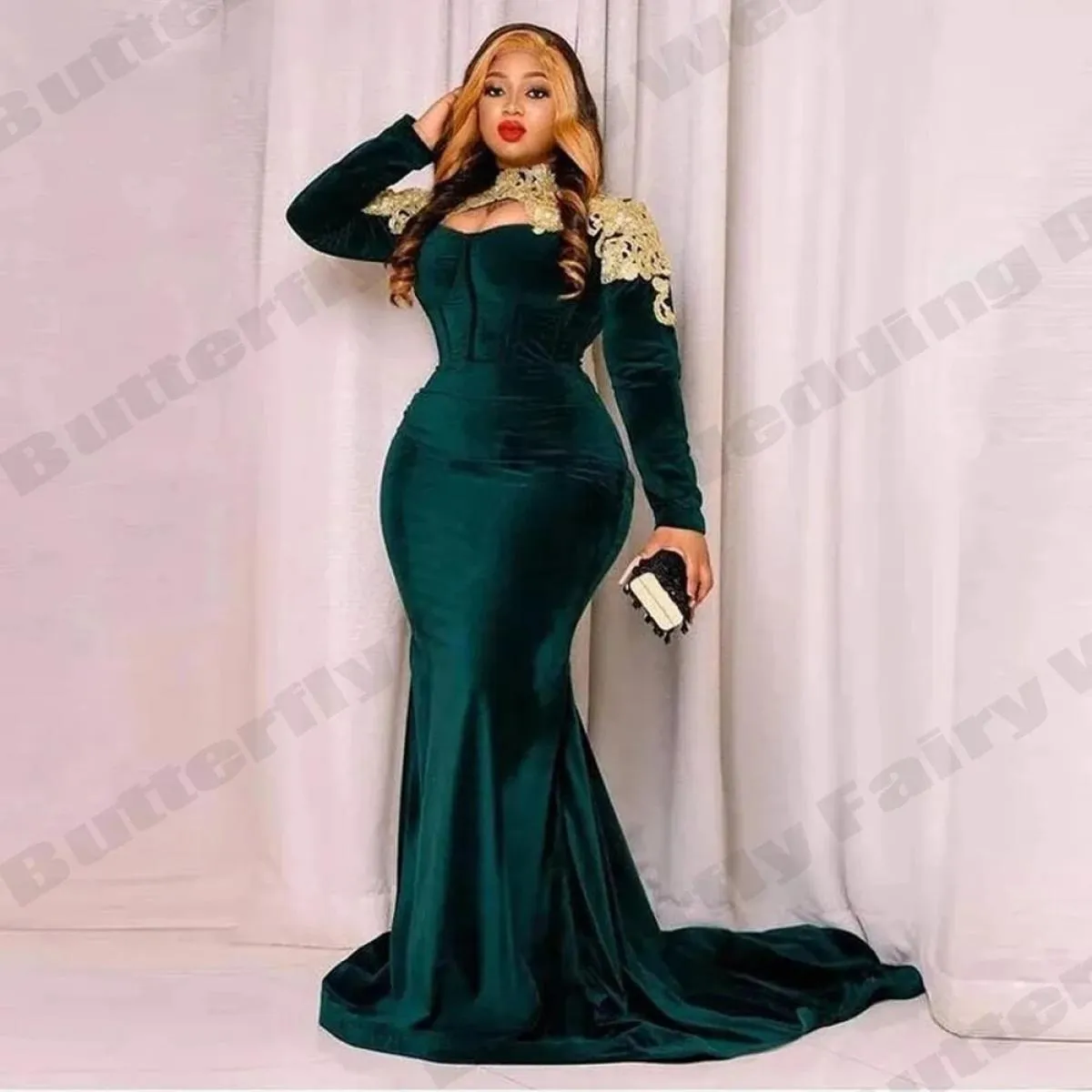 Bellissimi abiti a fessura 2023 New Fashion Collo alto maniche lunghe Lavaggio Lussuosi abiti da sera in pizzo Party Women Elega