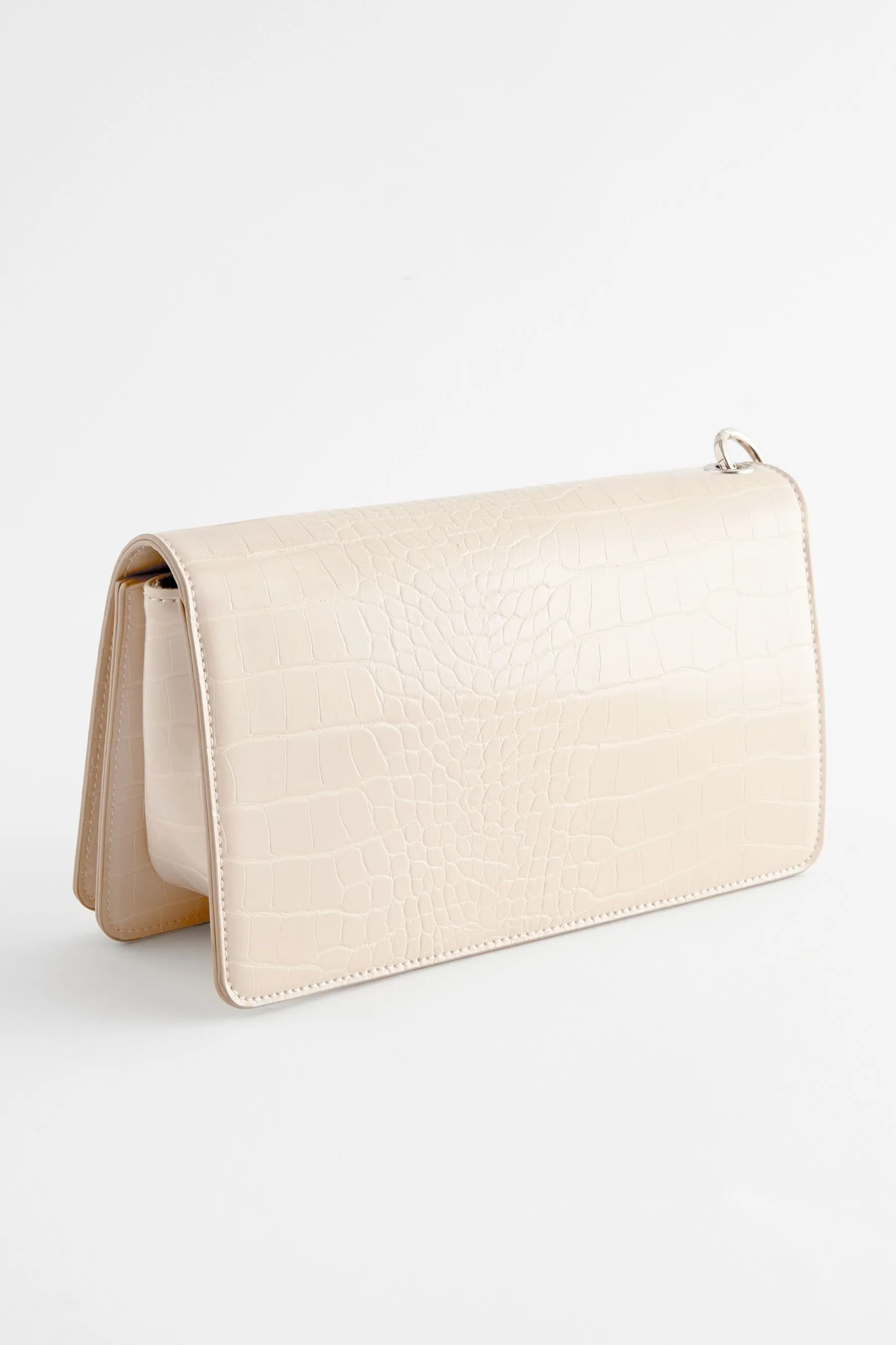 Bianco  - Borsa a pochette effetto coccodrillo con catena