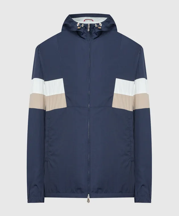 Brunello Cucinelli Giacca a vento blu con inserti a contrasto MS4977471G