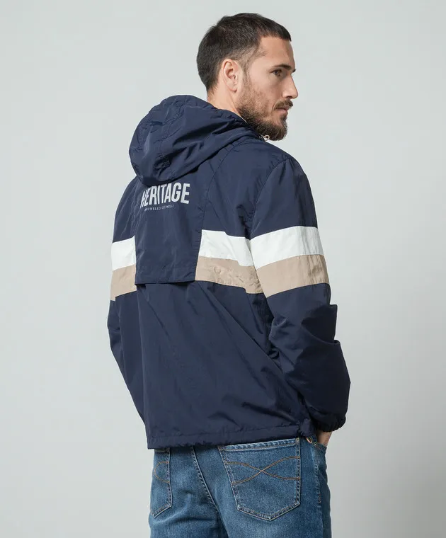 Brunello Cucinelli Giacca a vento blu con inserti a contrasto MS4977471G