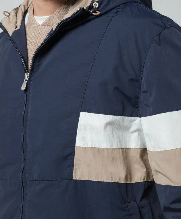 Brunello Cucinelli Giacca a vento blu con inserti a contrasto MS4977471G