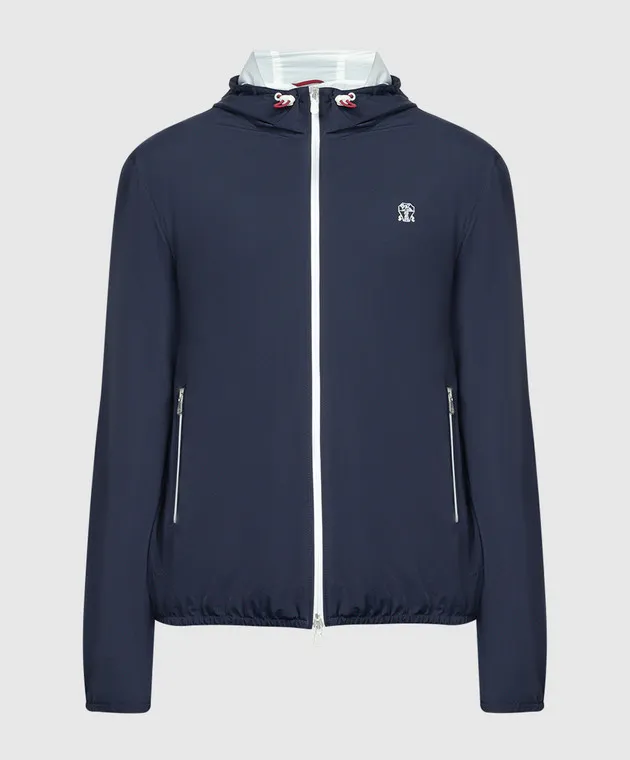 Brunello Cucinelli Giacca a vento blu con ricamo logo MM40A7440G