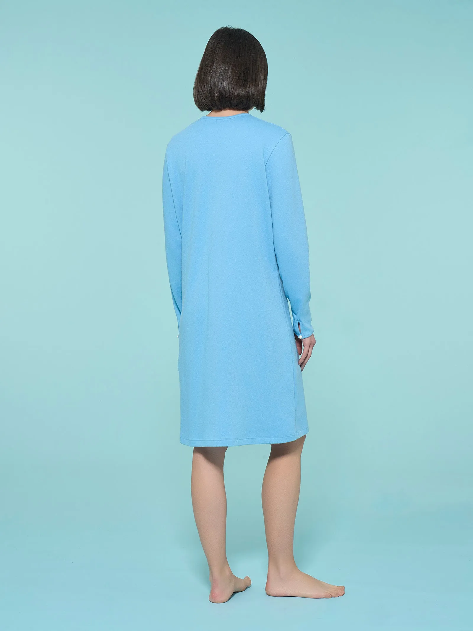 Camicia da notte aperta in interlock di cotone  - Dusk Blue