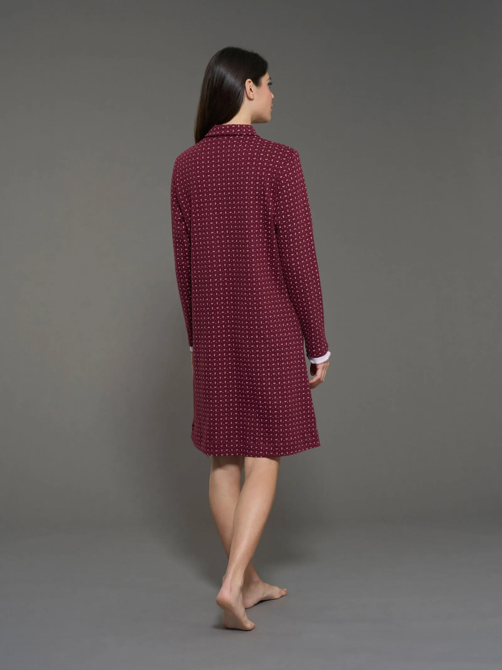 Camicia da notte con colletto a serafino in interlock di caldo cotone - Fant. Zinfandel