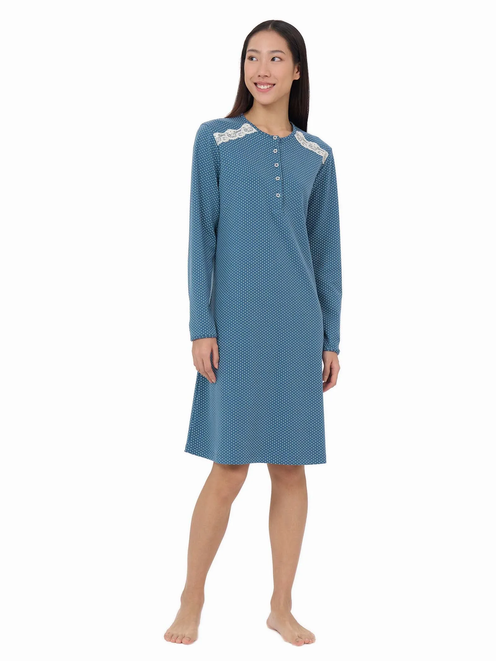 Camicia da notte serafino in Interlock di caldo cotone - Fant. Real Teal