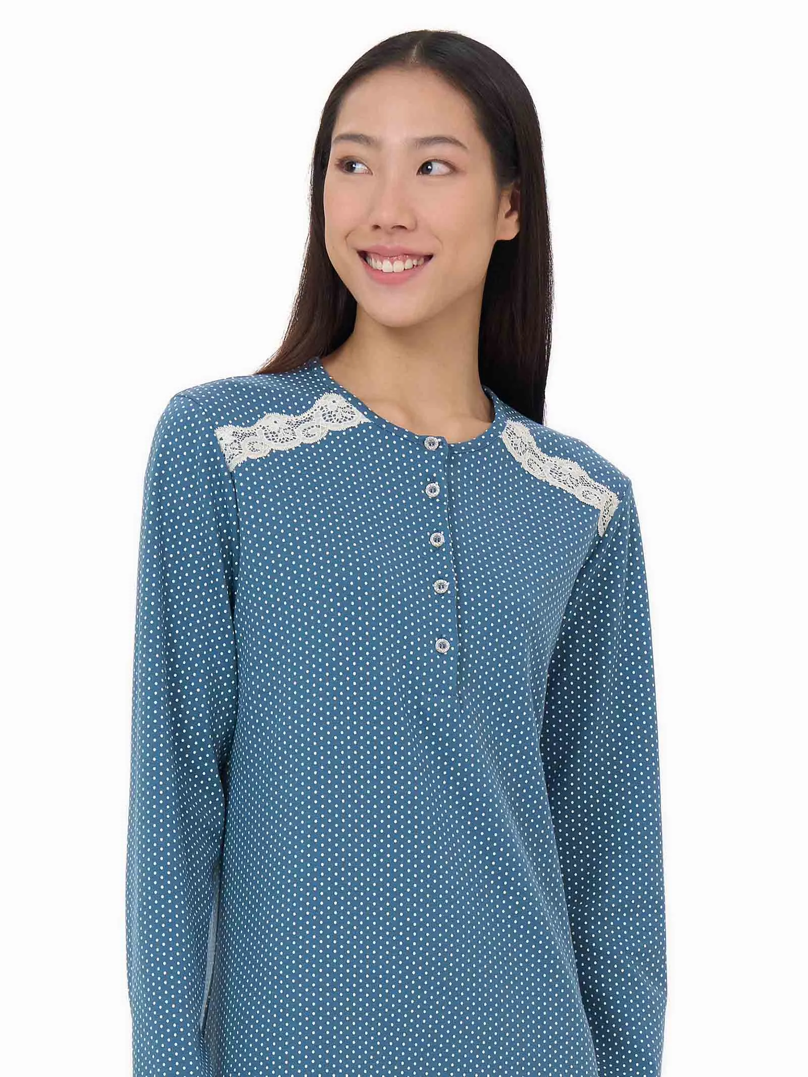 Camicia da notte serafino in Interlock di caldo cotone - Fant. Real Teal