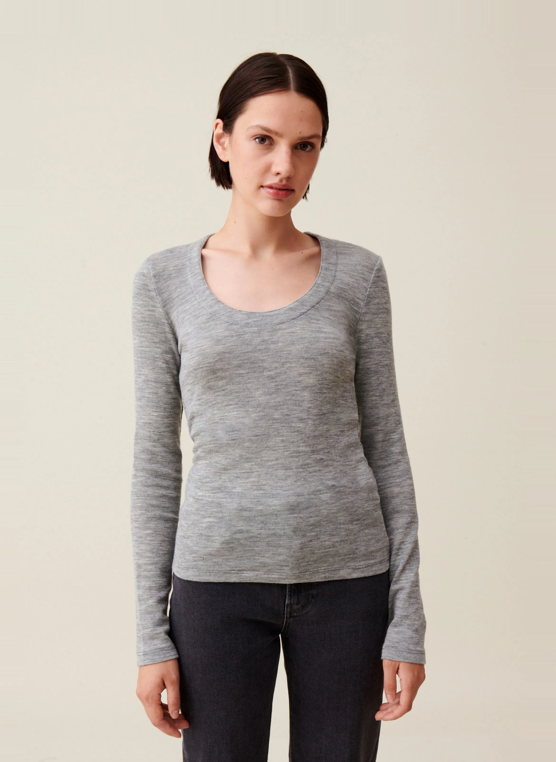  CLAUDIE PIERLOT   Top aderente in lana a maglia | Grigio