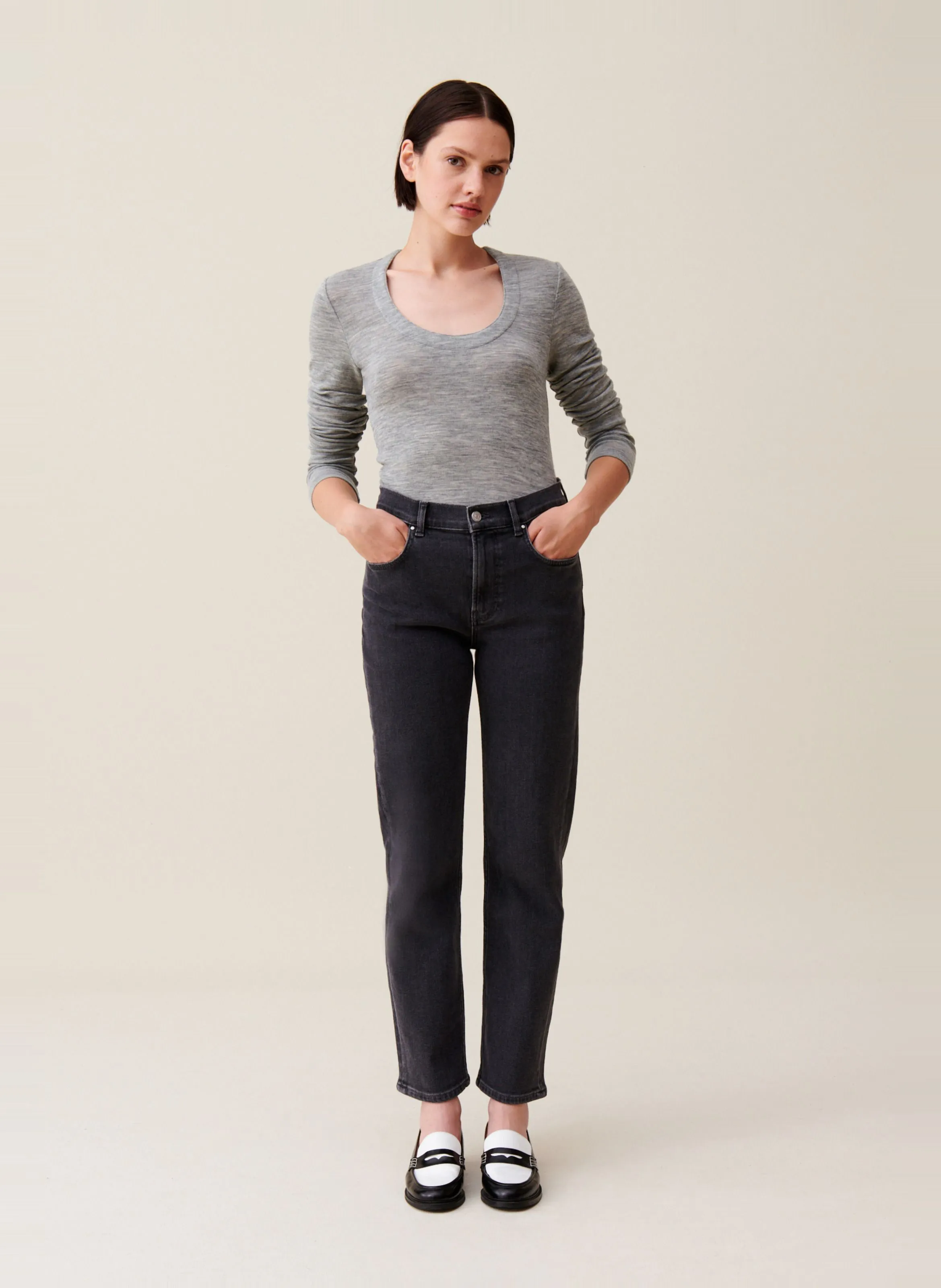  CLAUDIE PIERLOT   Top aderente in lana a maglia | Grigio