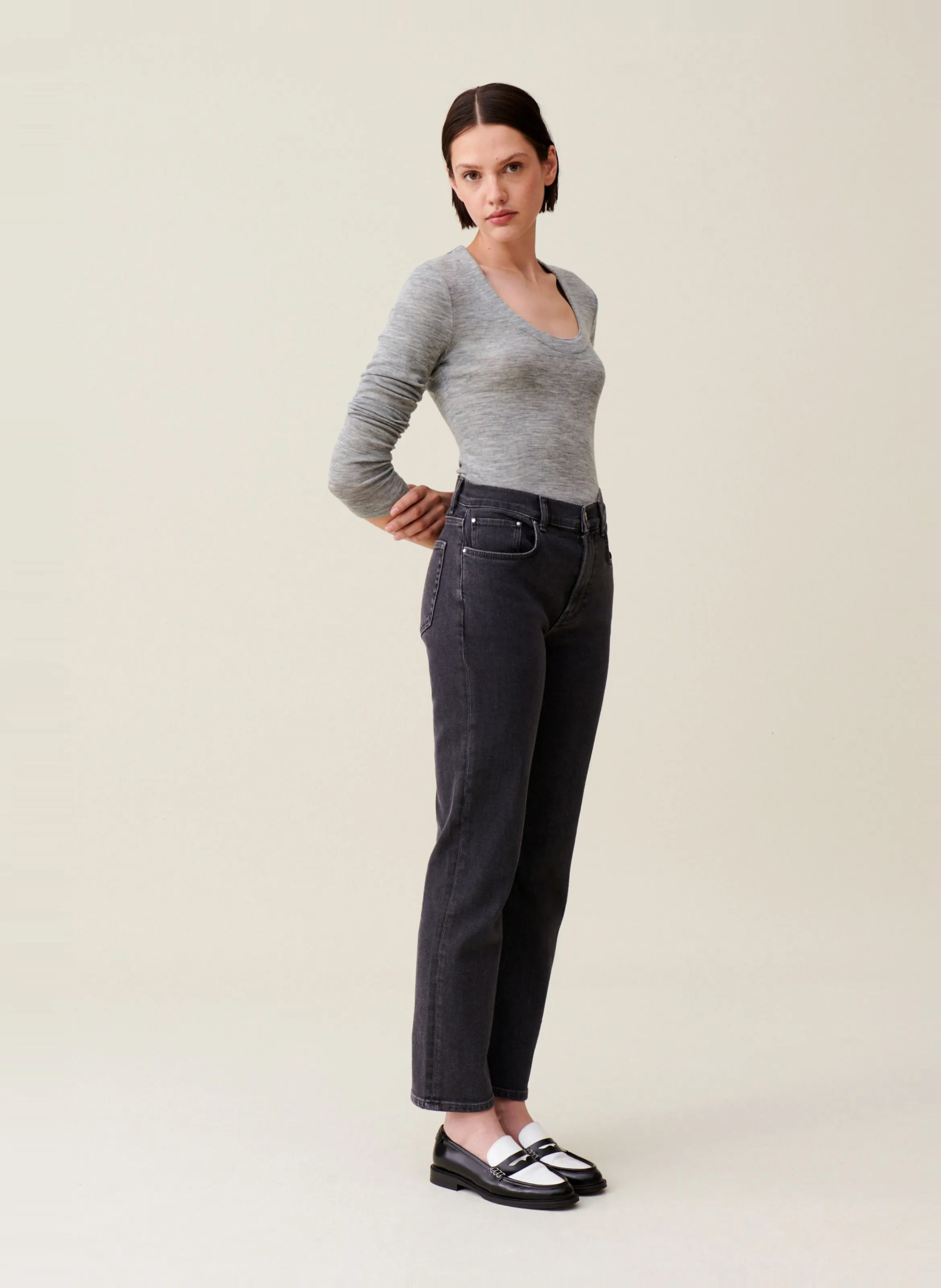  CLAUDIE PIERLOT   Top aderente in lana a maglia | Grigio