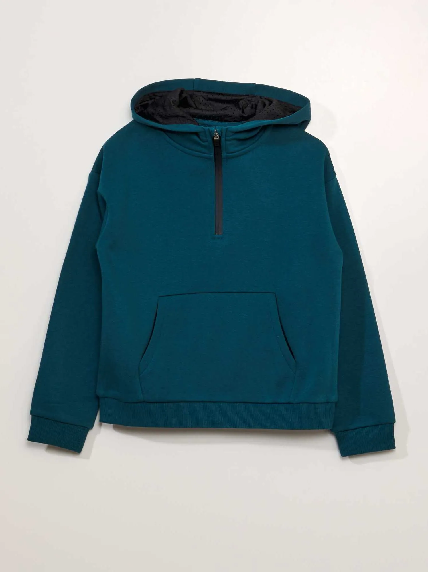 Felpa con cappuccio e collo con zip - VERDE