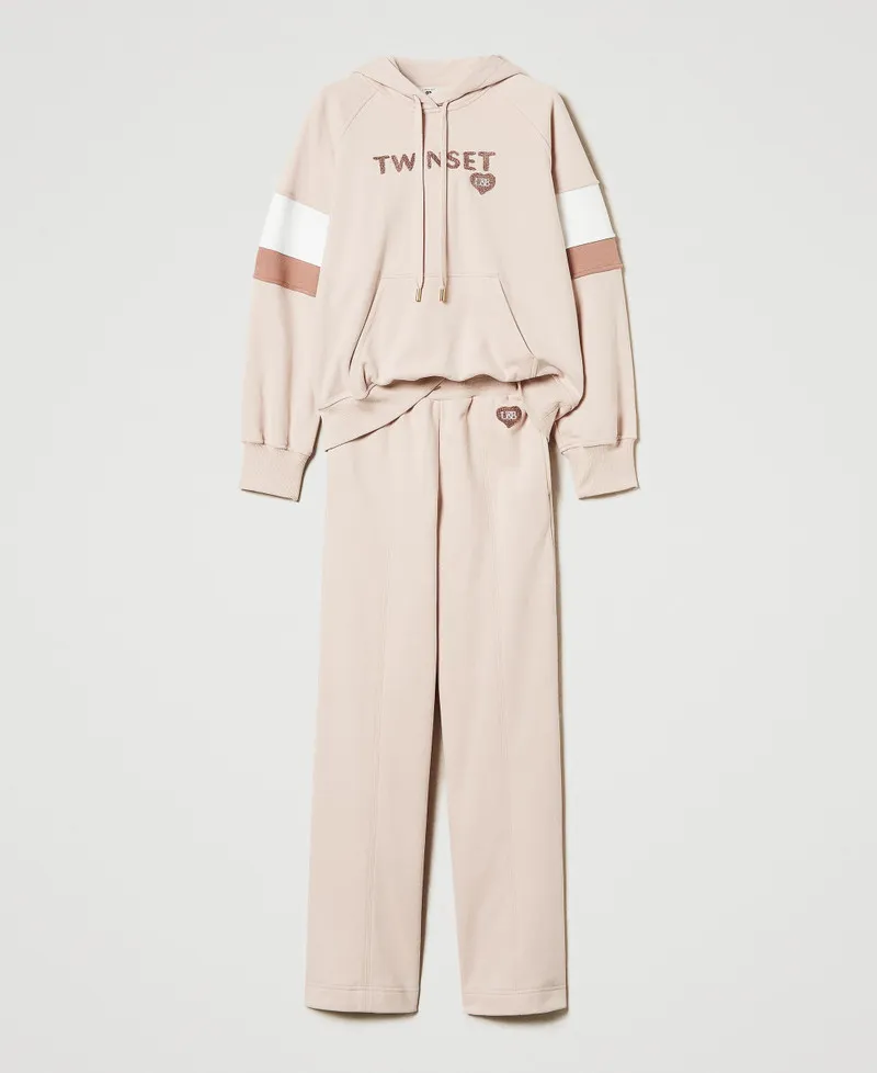 Felpa con cappuccio e pantaloni a palazzo
