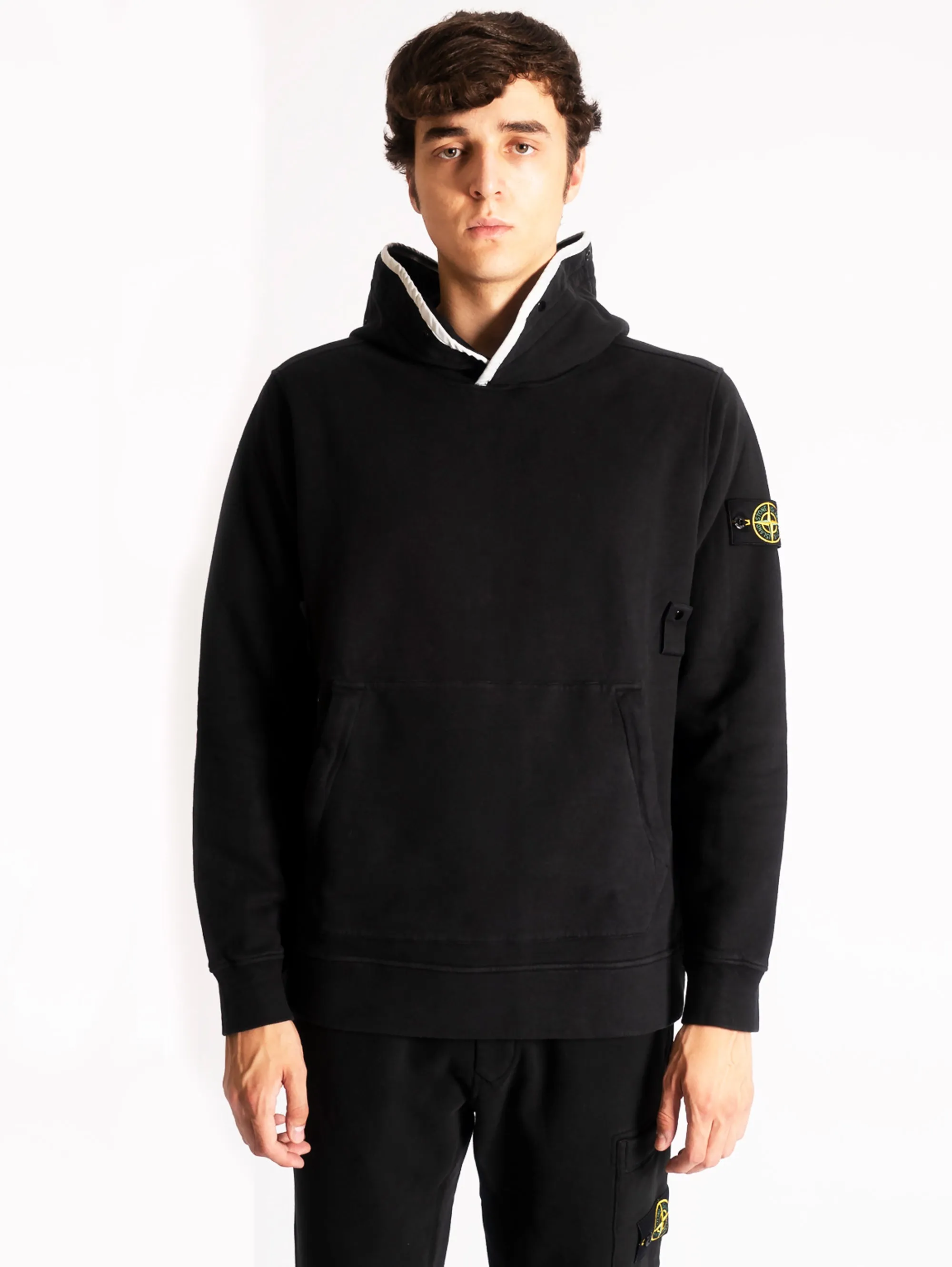Felpa con Cappuccio in Cotone Smerigliato Nero