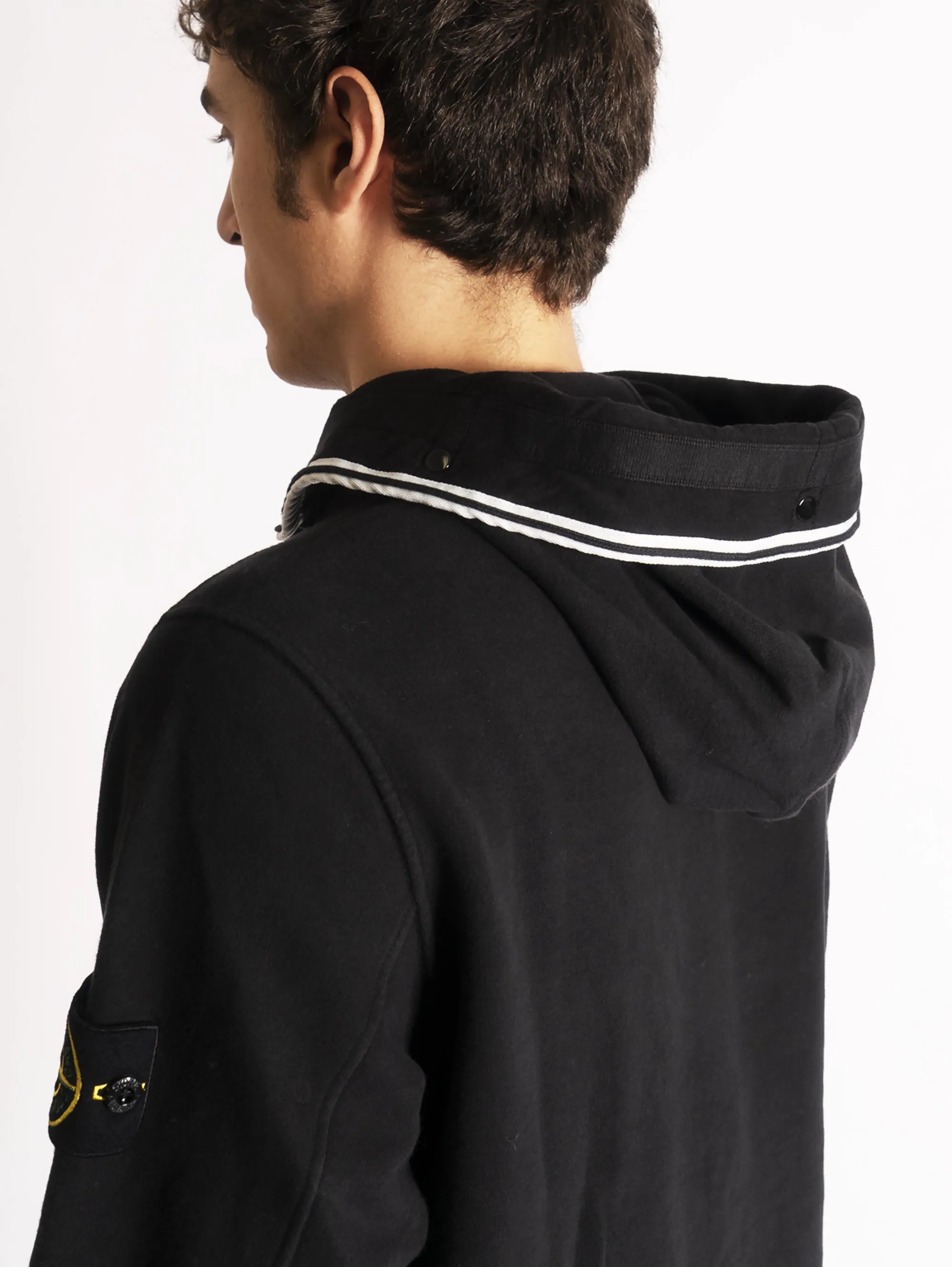 Felpa con Cappuccio in Cotone Smerigliato Nero