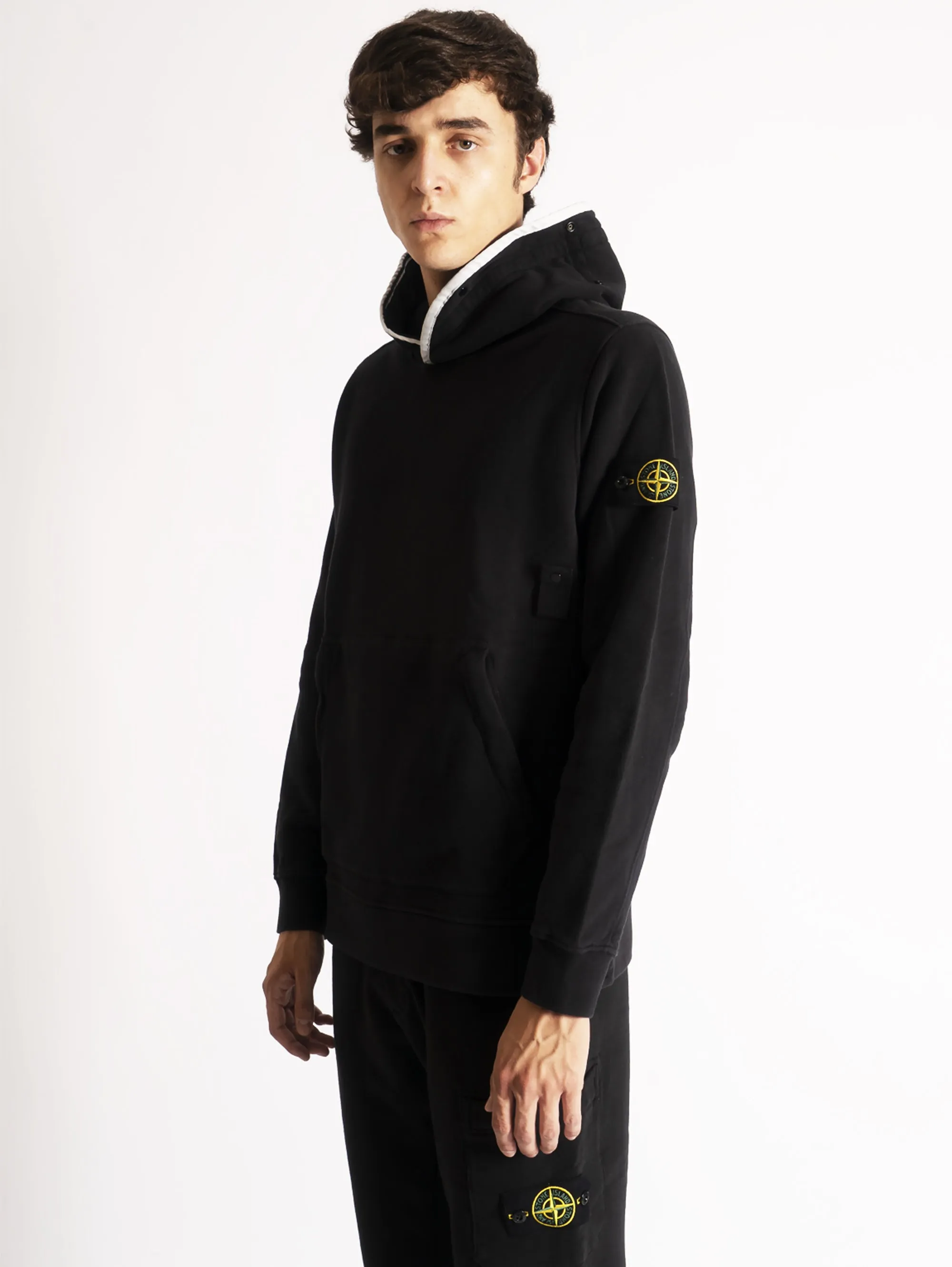 Felpa con Cappuccio in Cotone Smerigliato Nero