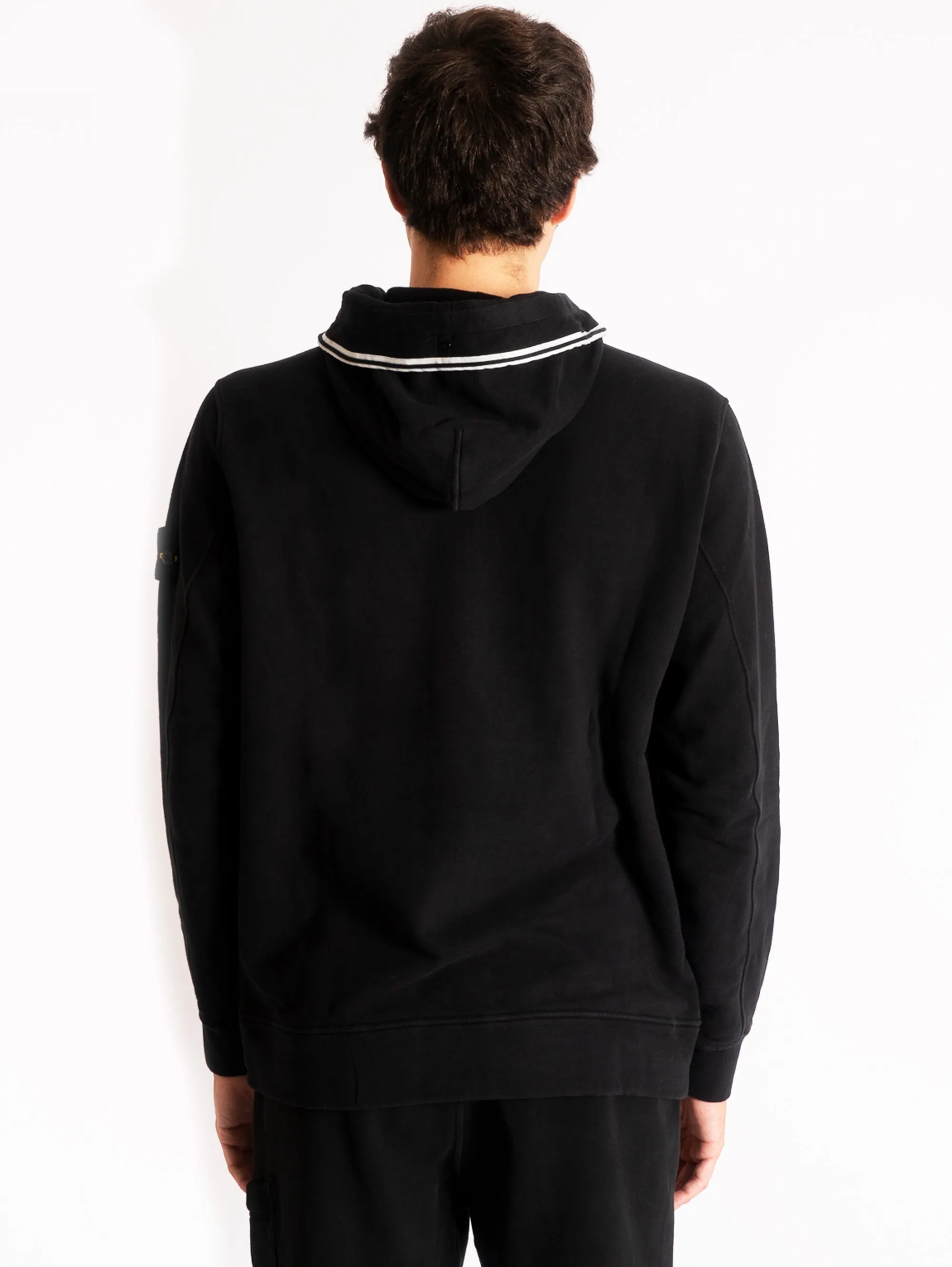 Felpa con Cappuccio in Cotone Smerigliato Nero