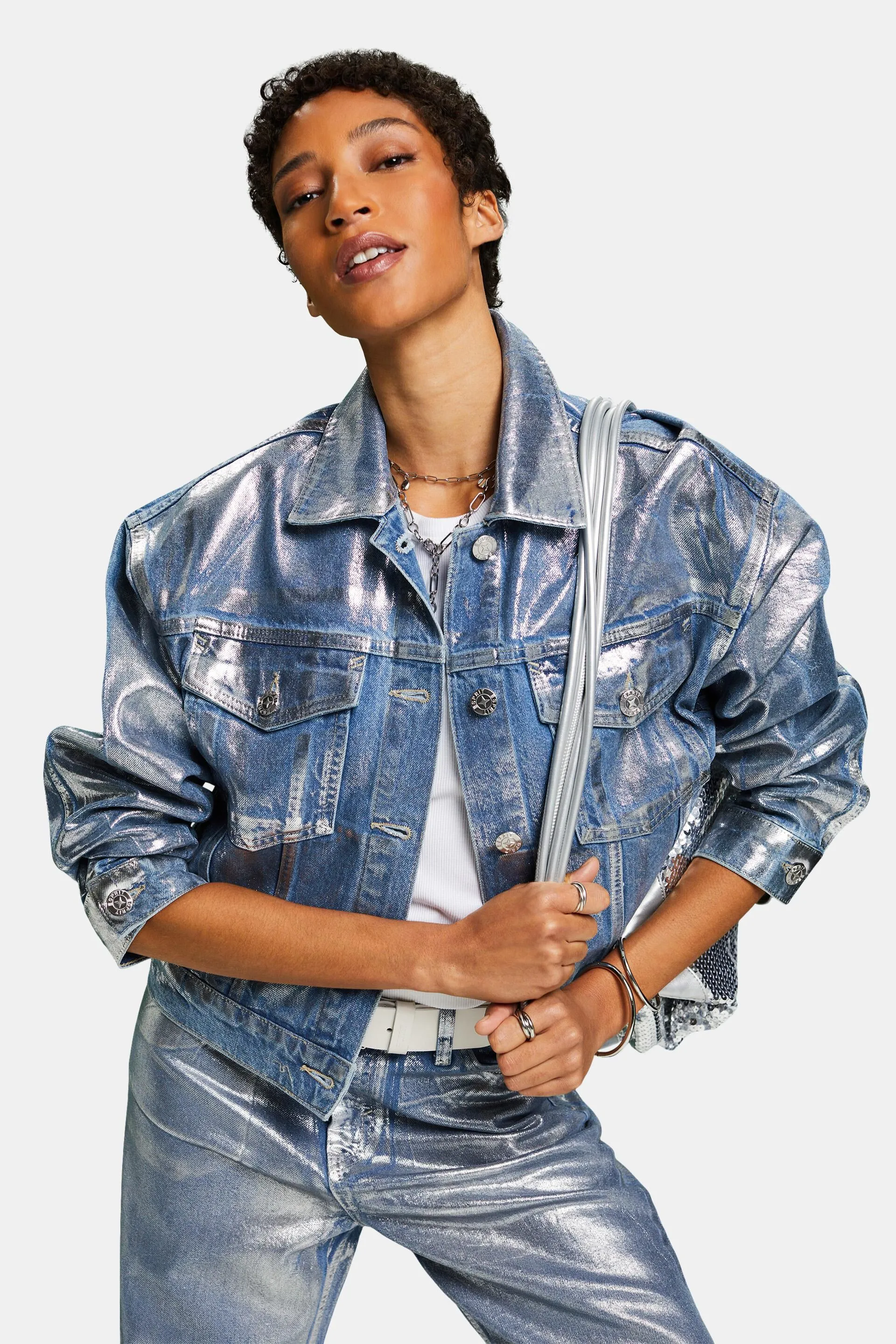 Giacca di jeans metallizzata
