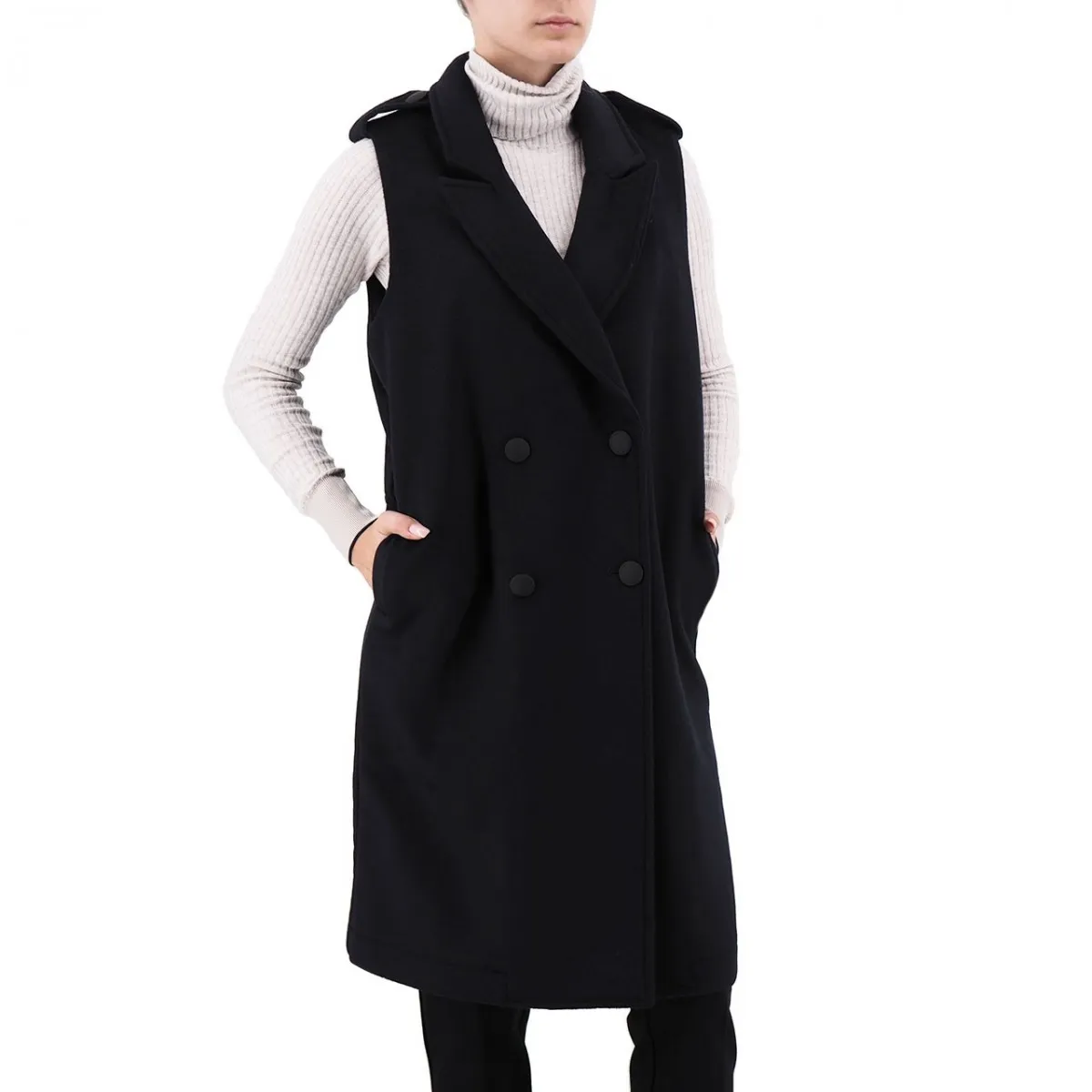 Gilet Lungo Senza Maniche Nero