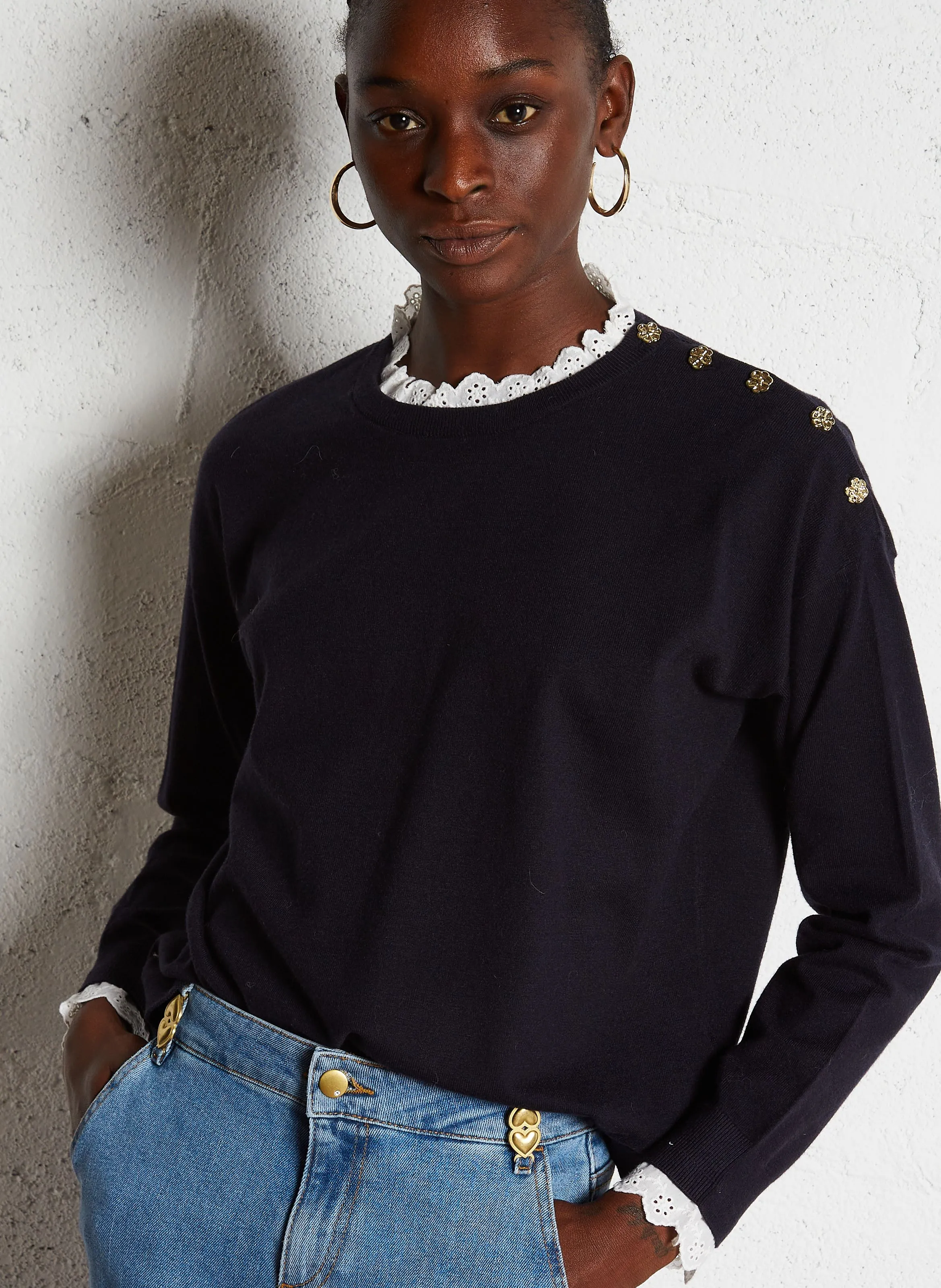  I CODE   Maglione a collo vittoriano diritto in maglia | Blu