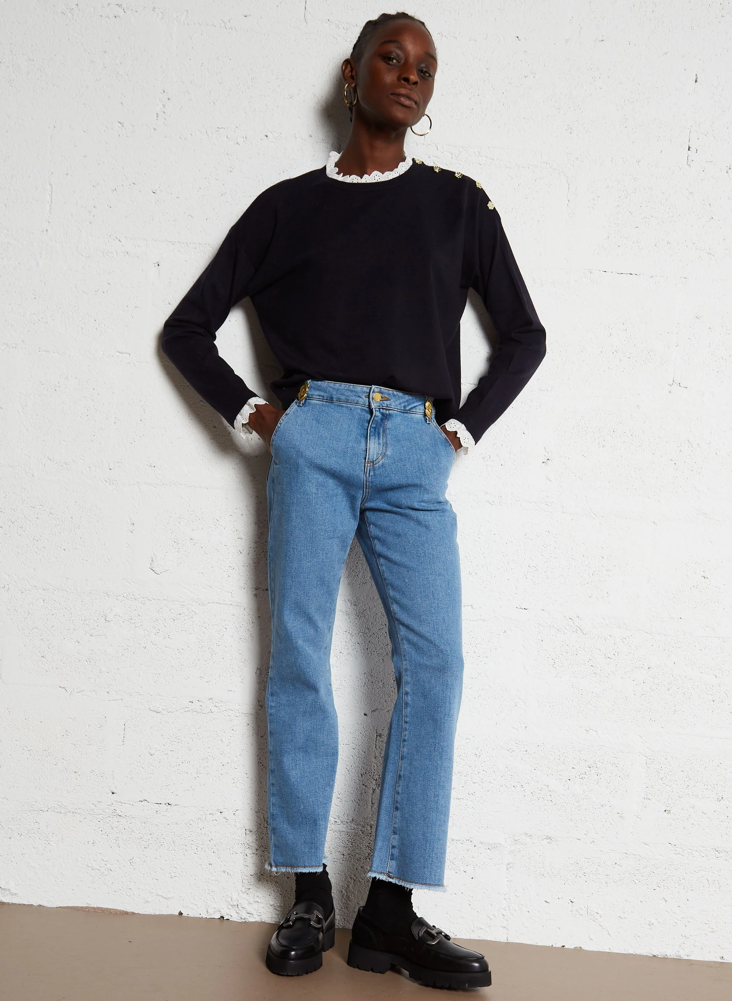  I CODE   Maglione a collo vittoriano diritto in maglia | Blu