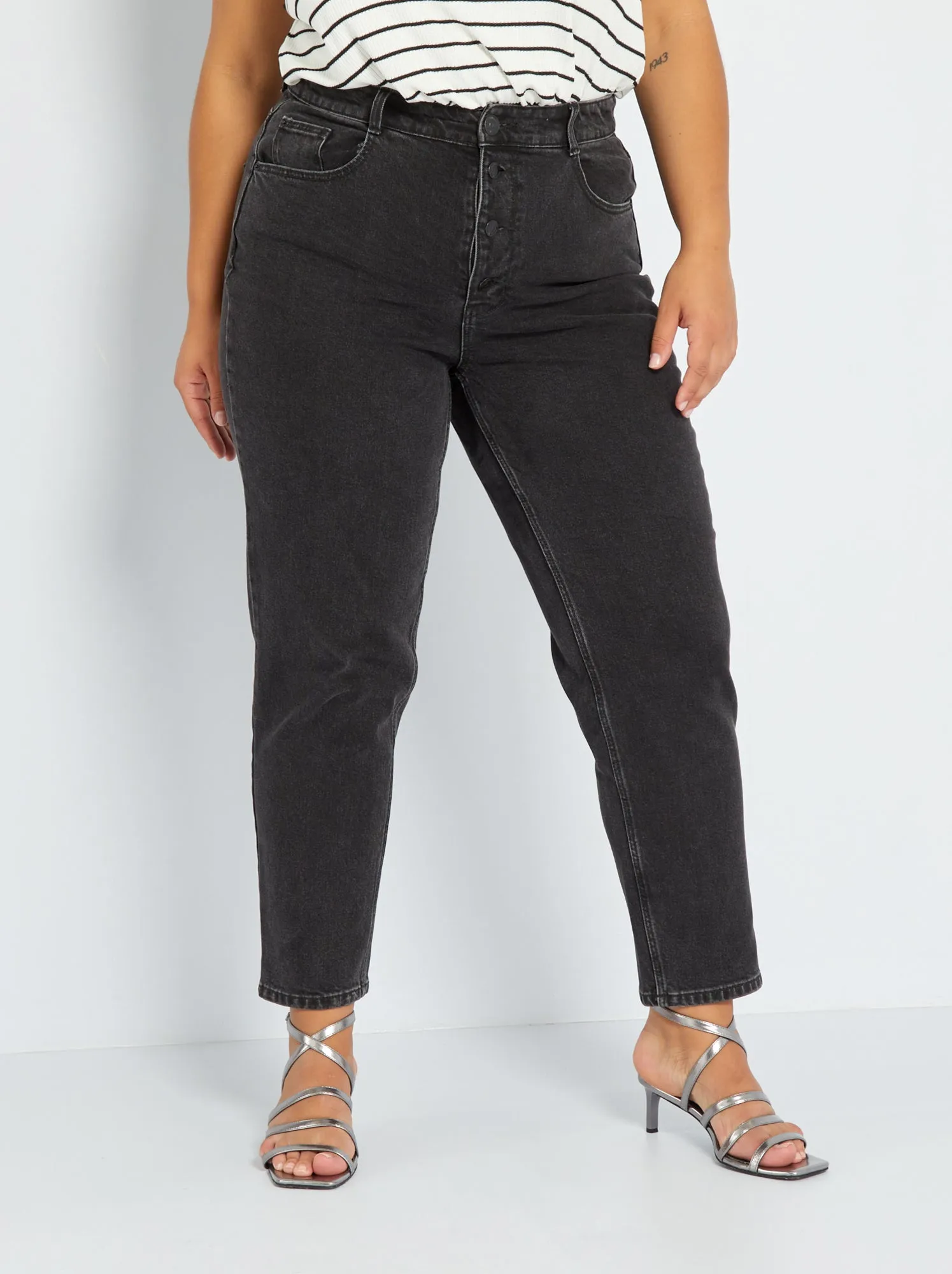 Jeans mom vita alta a 5 tasche L32 - NERO