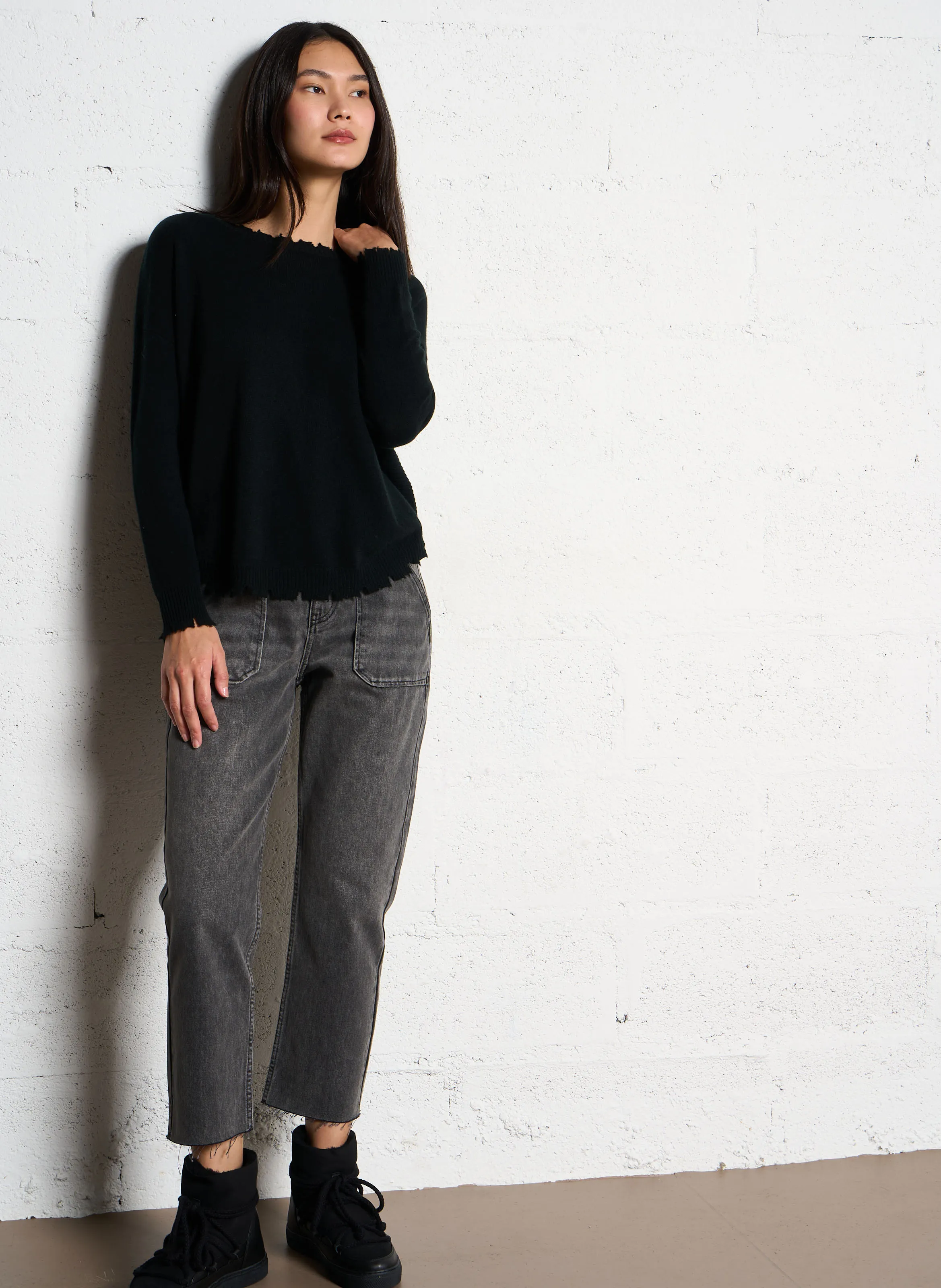  KUJTEN   MELA - Maglione oversize in maglia cashmere | Nero