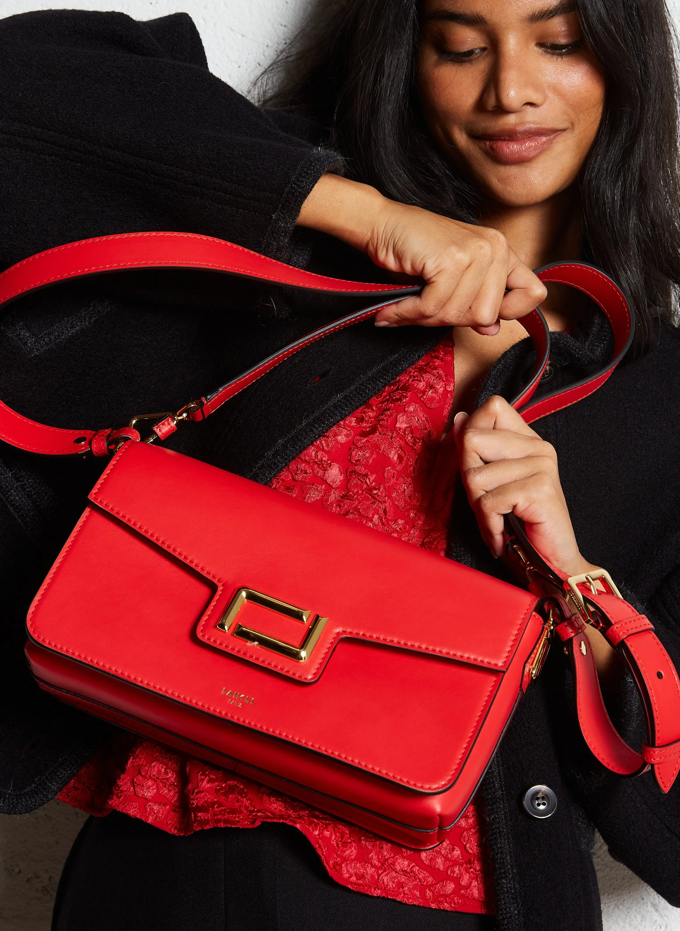  LANCEL   ANGELE M - Borsa a tracolla con patella in pelle | Rosso