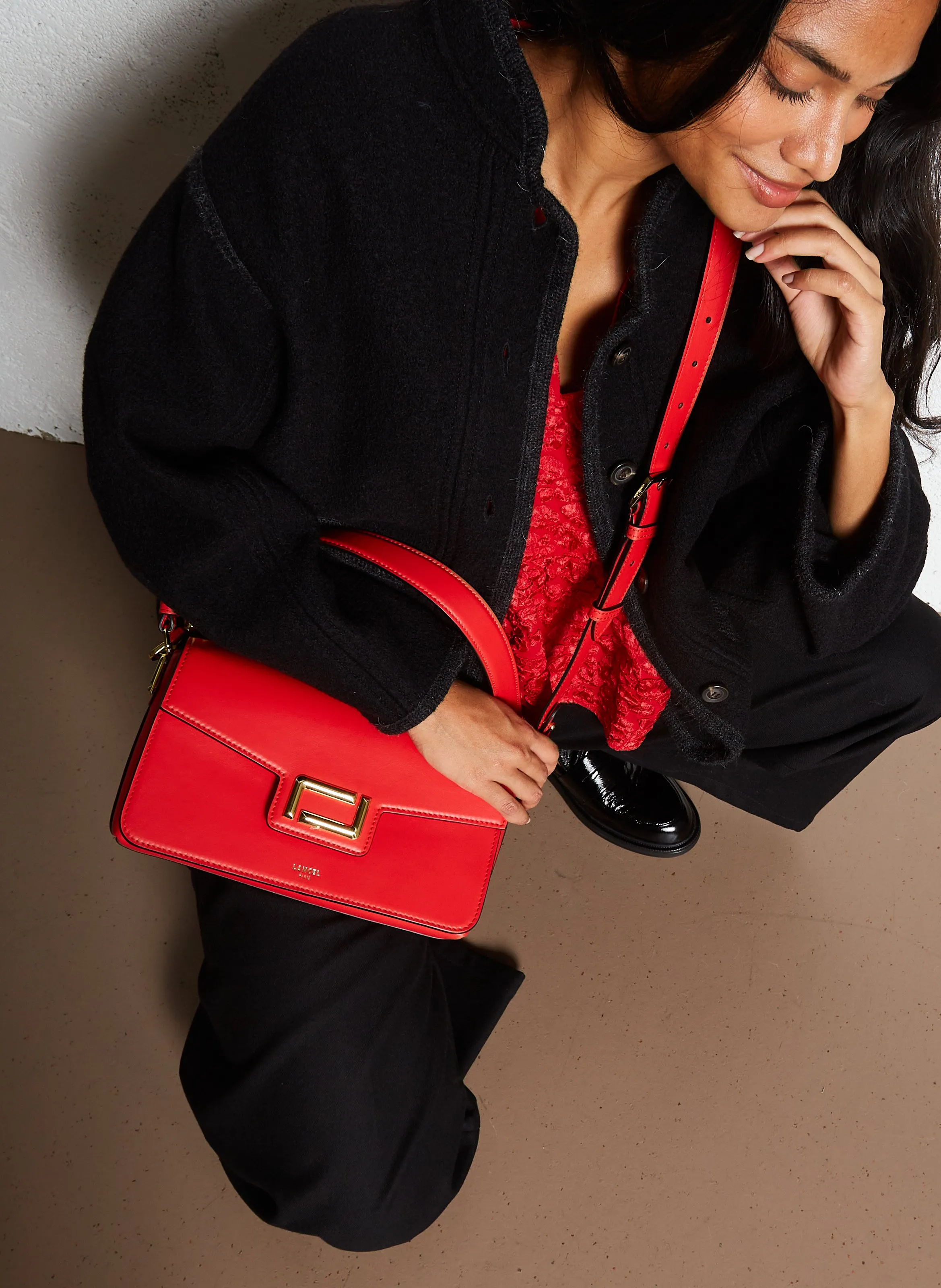  LANCEL   ANGELE M - Borsa a tracolla con patella in pelle | Rosso