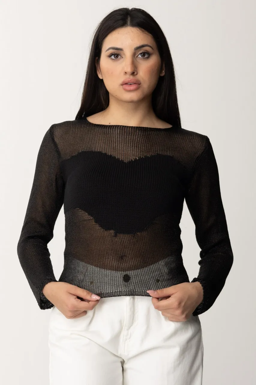 Maglia a rete effetto nude NERO LIMOUSINE