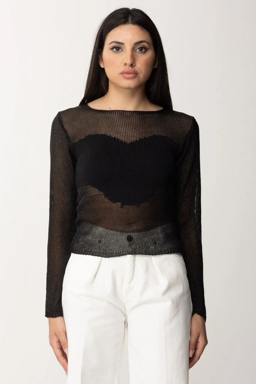 Maglia a rete effetto nude NERO LIMOUSINE
