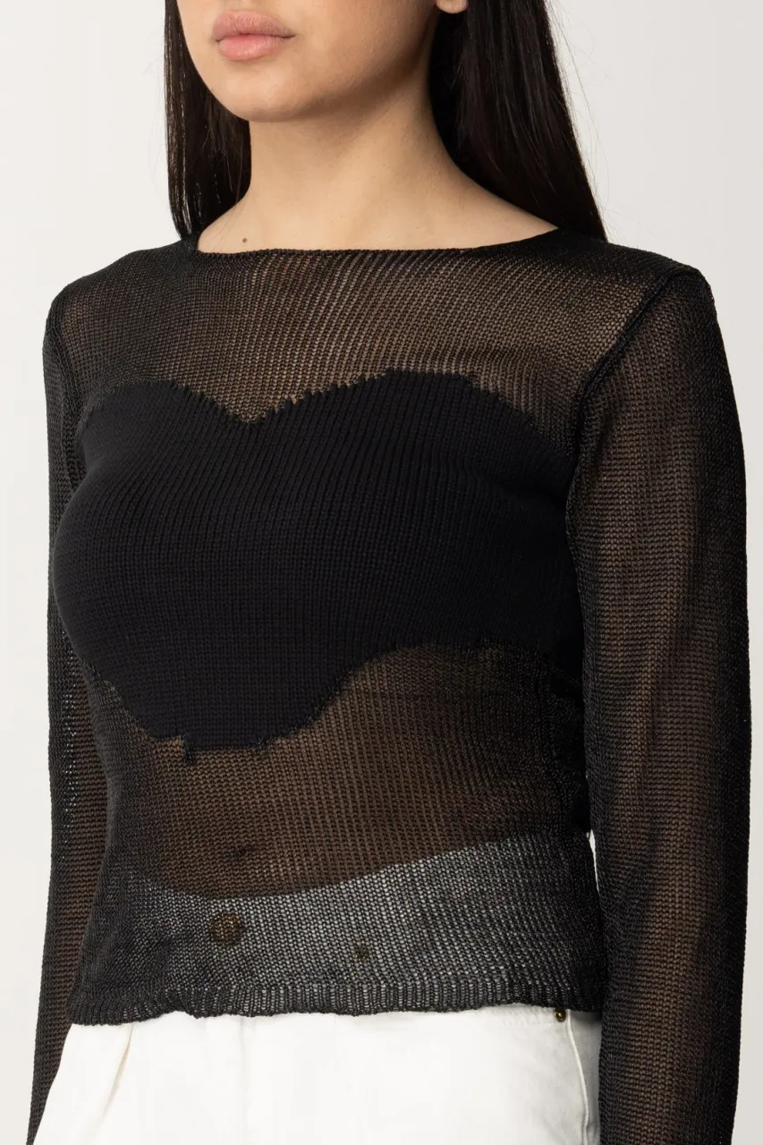 Maglia a rete effetto nude NERO LIMOUSINE