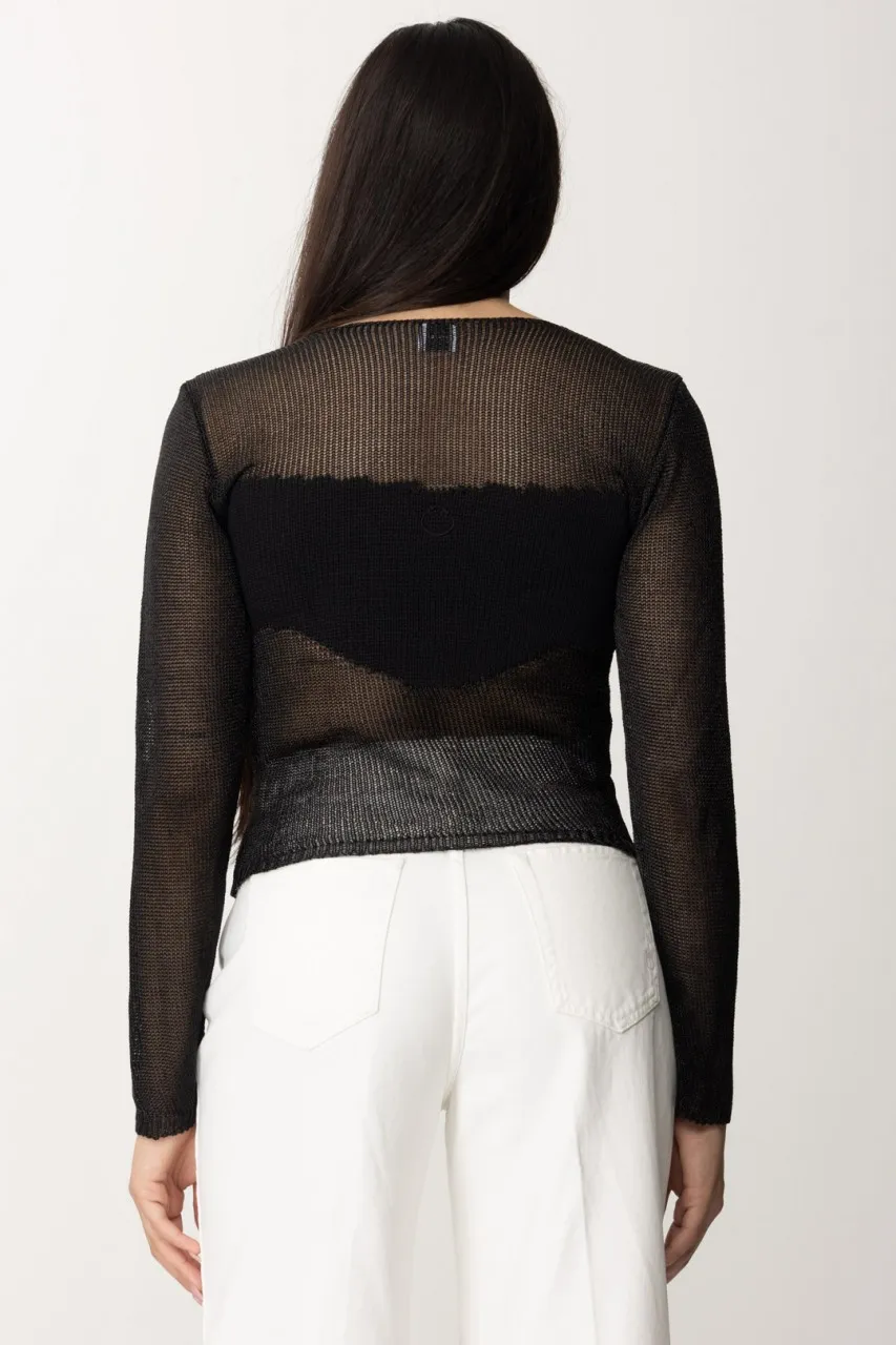 Maglia a rete effetto nude NERO LIMOUSINE