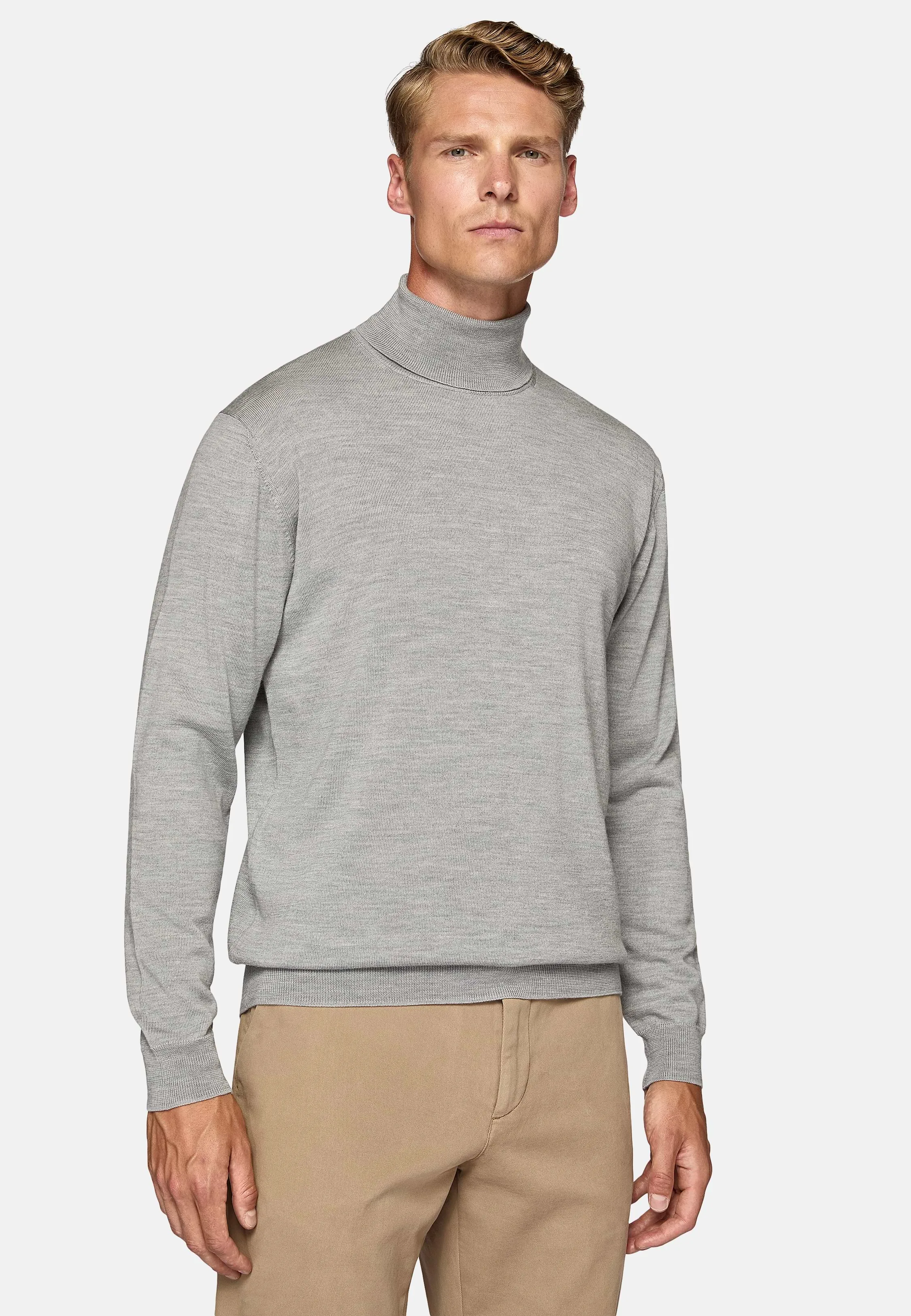 Maglia Dolcevita Grigia In Lana Merino