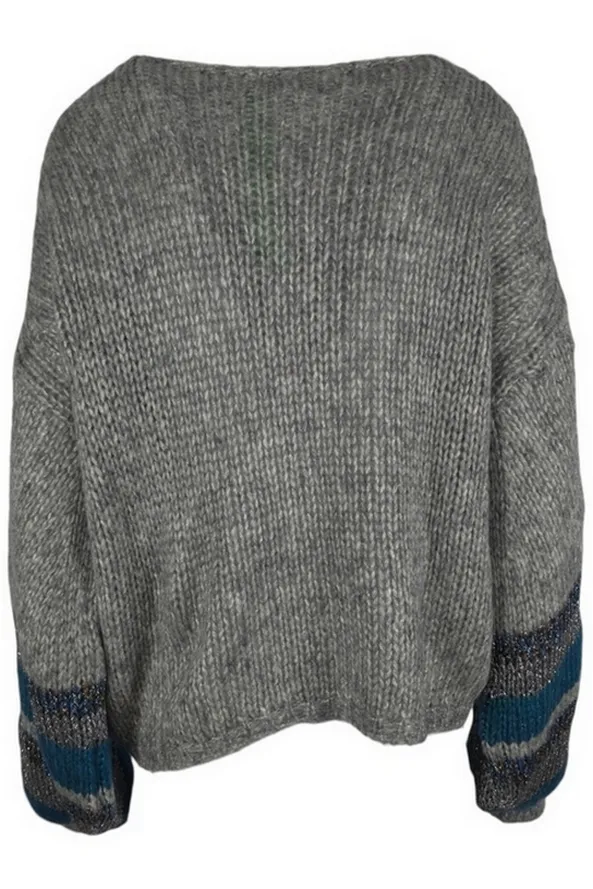 maglia donna con maniche a righe lurex grigio