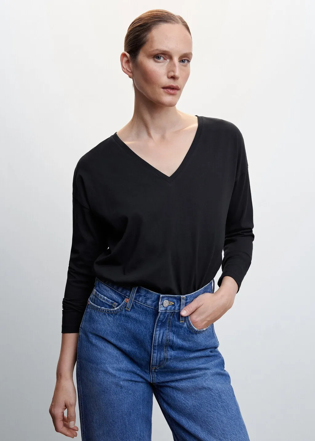 Maglietta cotone collo a V