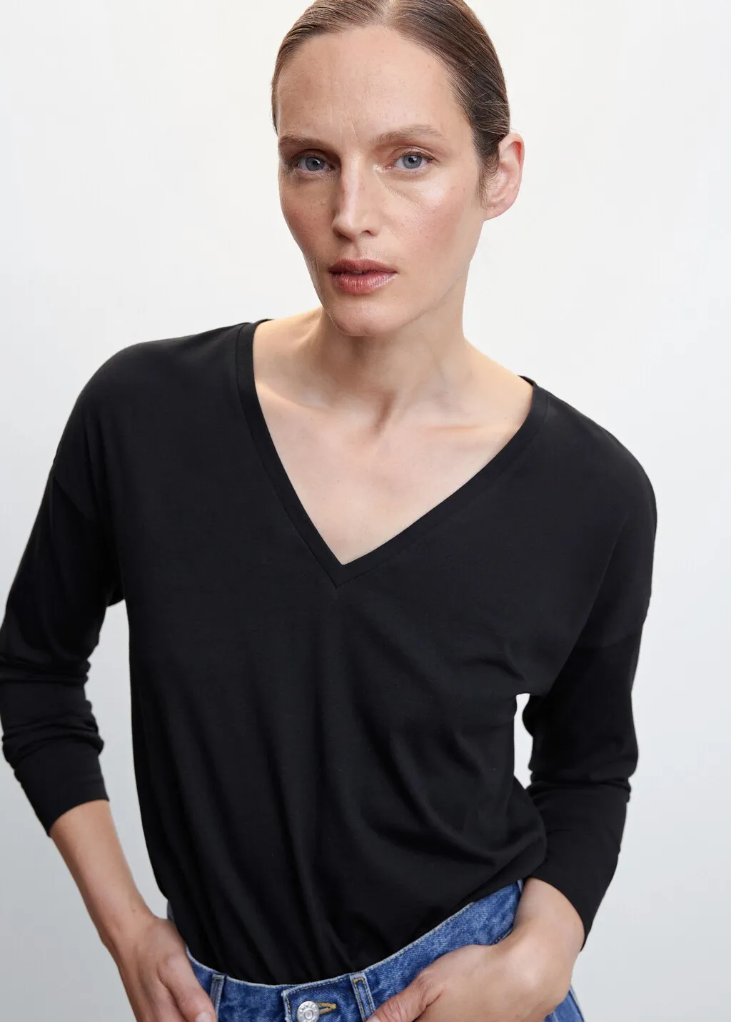 Maglietta cotone collo a V