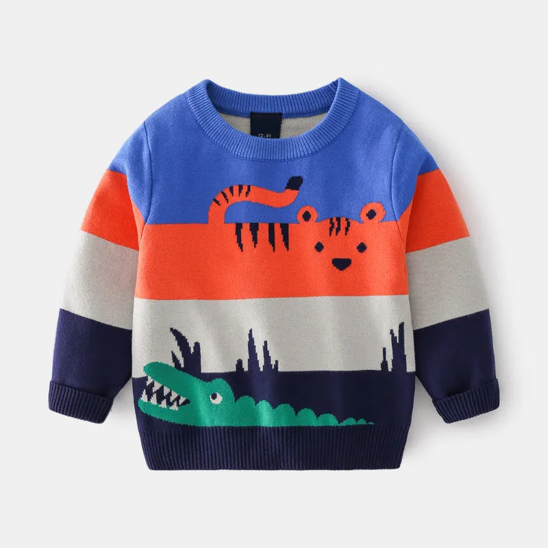 Maglione jacquard a doppio strato tigre e coccodrillo per bambino