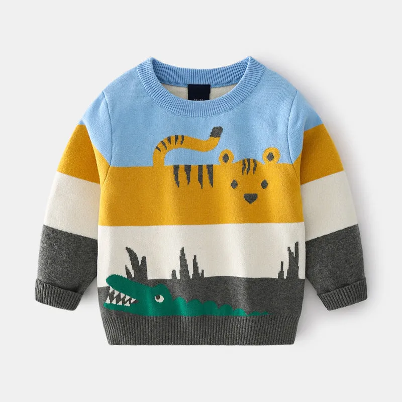 Maglione jacquard a doppio strato tigre e coccodrillo per bambino