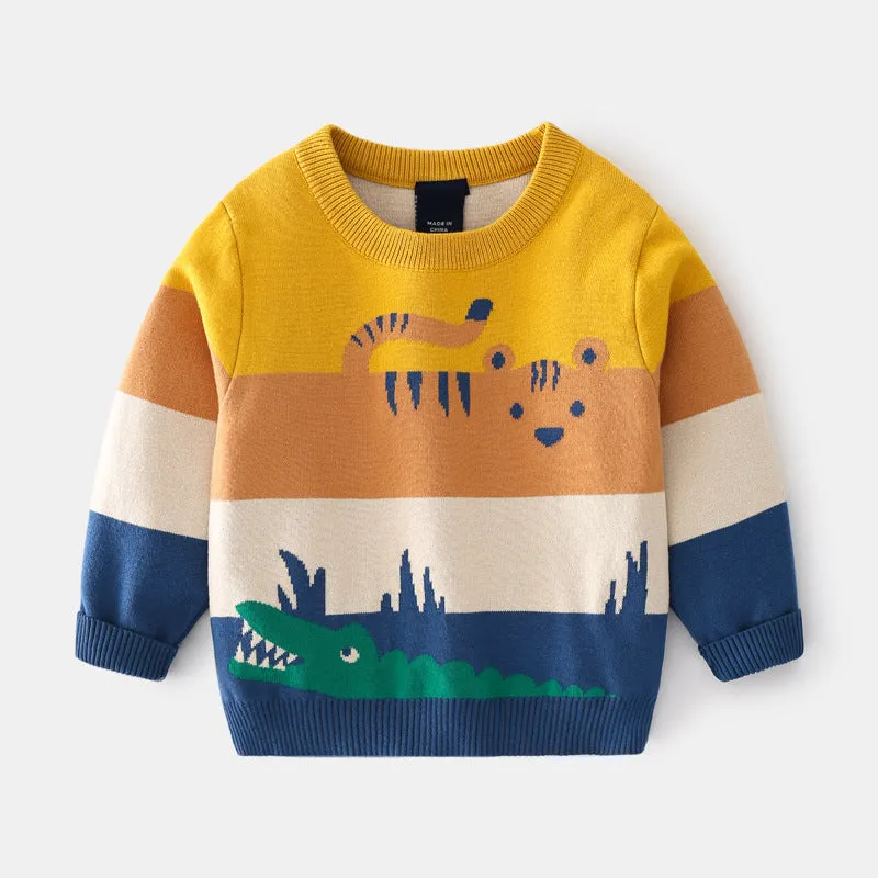 Maglione jacquard a doppio strato tigre e coccodrillo per bambino
