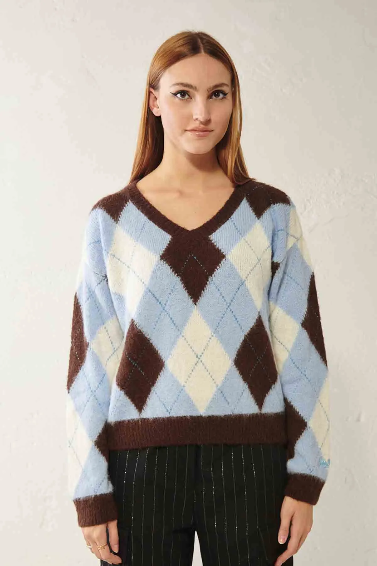 MC2 SAINT BARTH Maglia jacquard a rombi scollo a V
