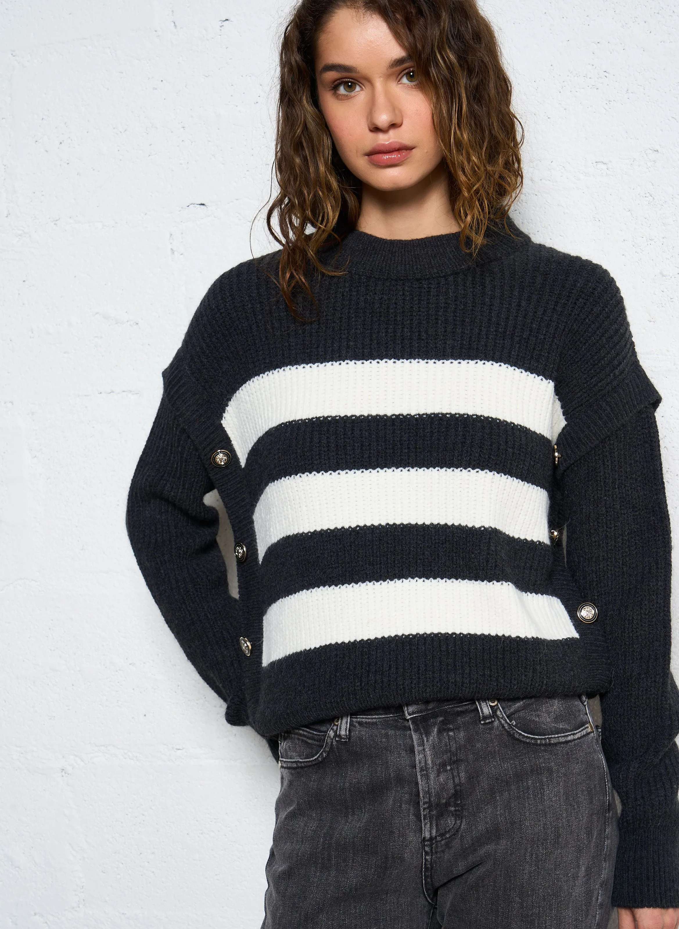  MORGAN   MCHARLY - Maglione a taglio dritto in maglia a costine | Grigio