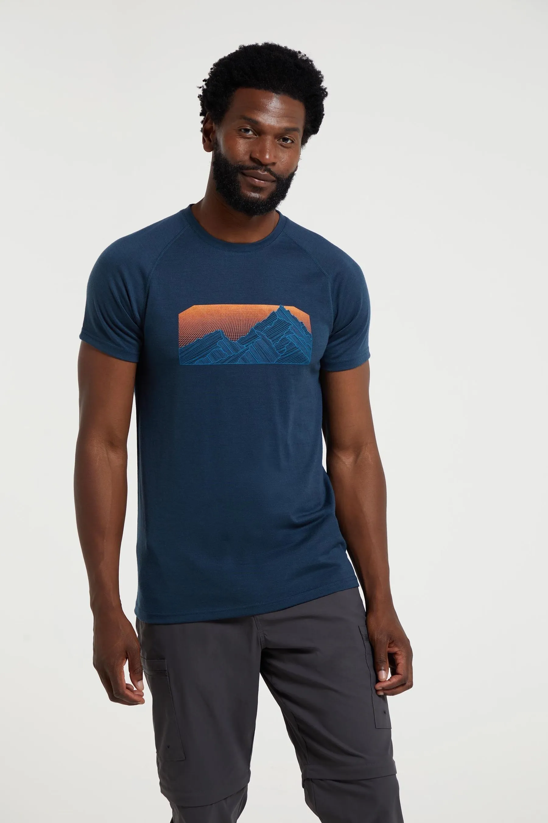 Mountain Warehouse Uomo Quest - T-shirt termica in lana merino stampata