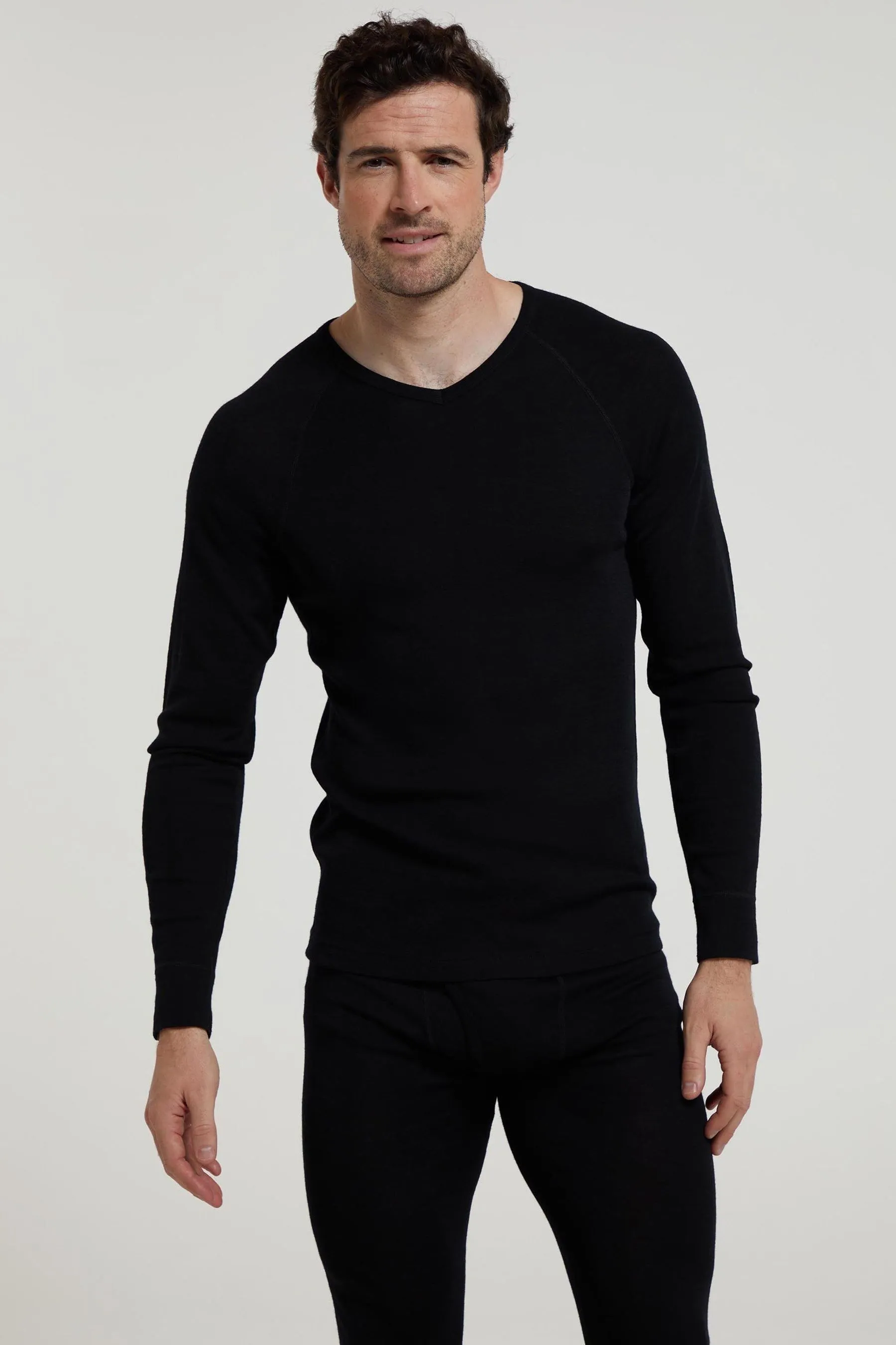 Mountain Warehouse Uomo - Top termico in lana merino con scollo a V