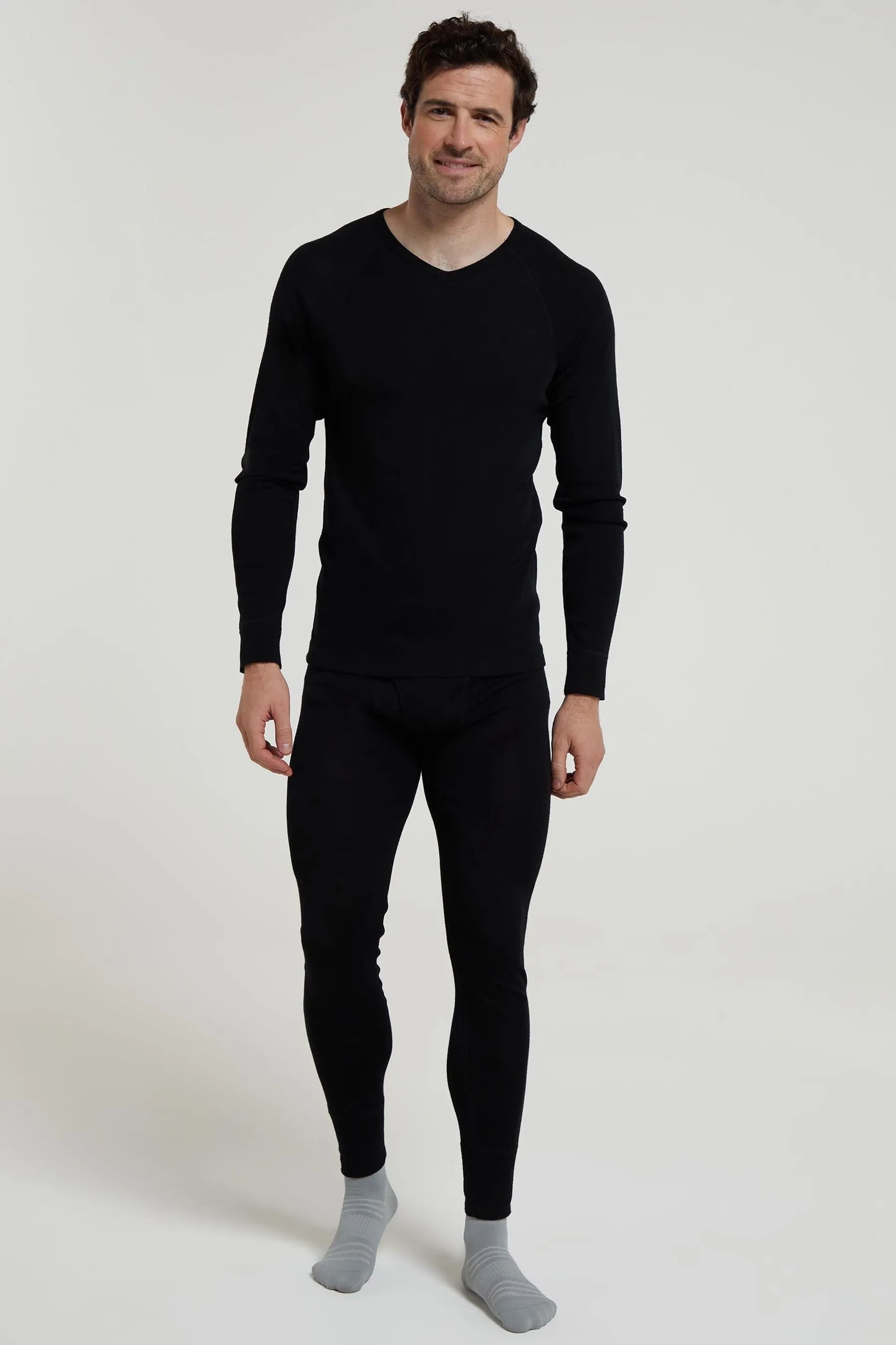 Mountain Warehouse Uomo - Top termico in lana merino con scollo a V