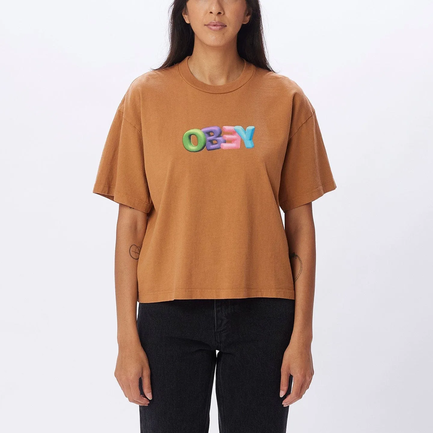 OBEY BUBBLE CUSTOM CROP TEE - BROWN SUGAR