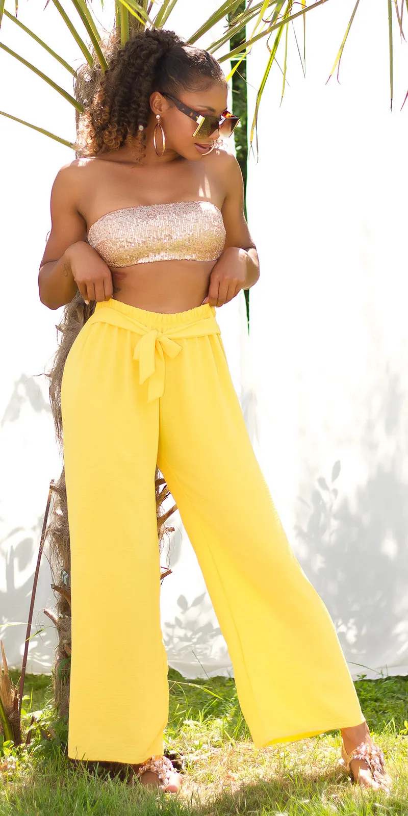 PANTALONE A GAMBA LARGA LE187 GIALLO
