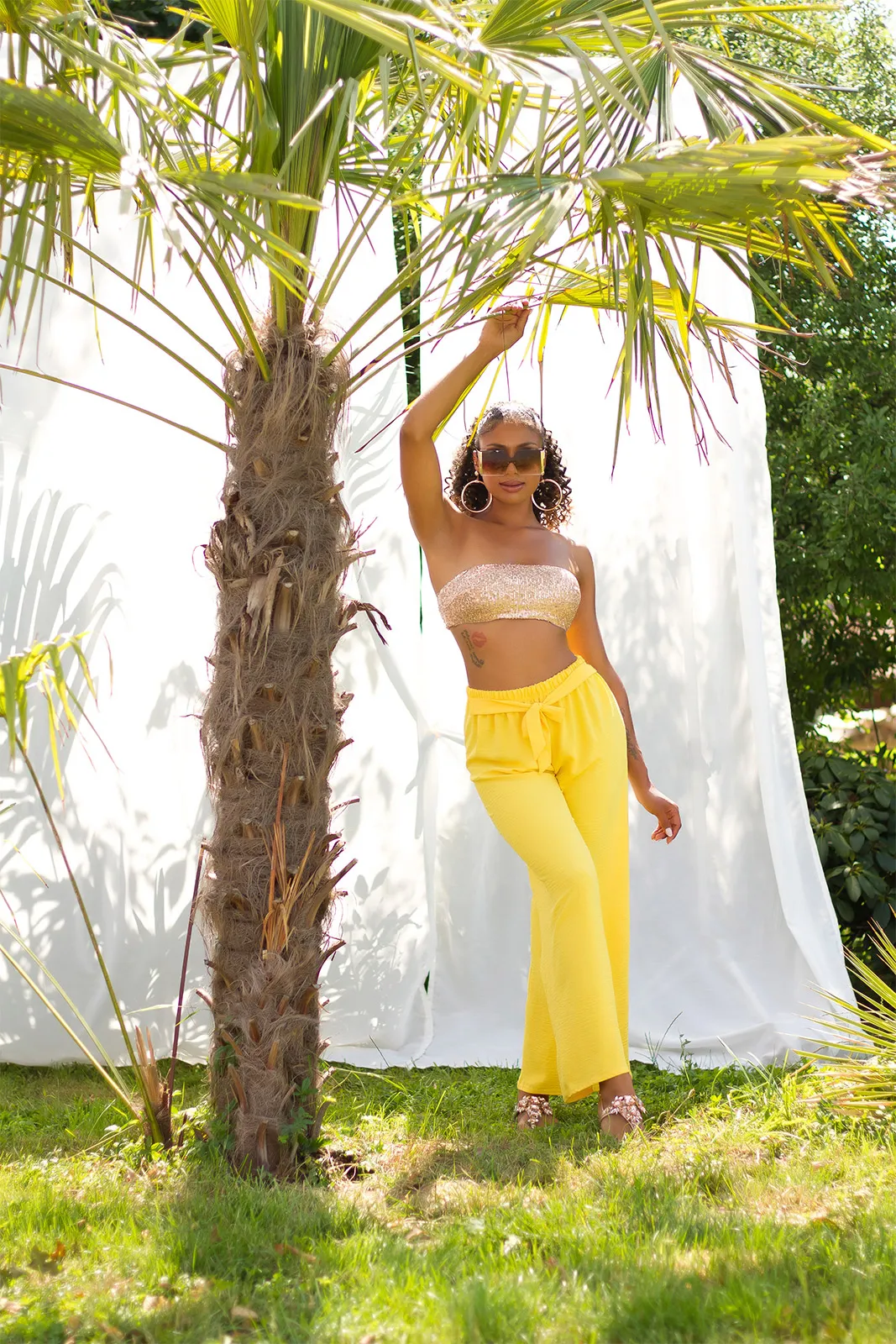 PANTALONE A GAMBA LARGA LE187 GIALLO