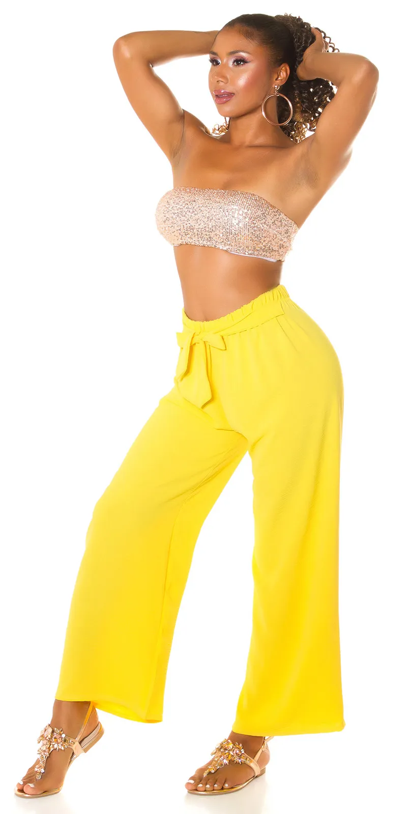 PANTALONE A GAMBA LARGA LE187 GIALLO