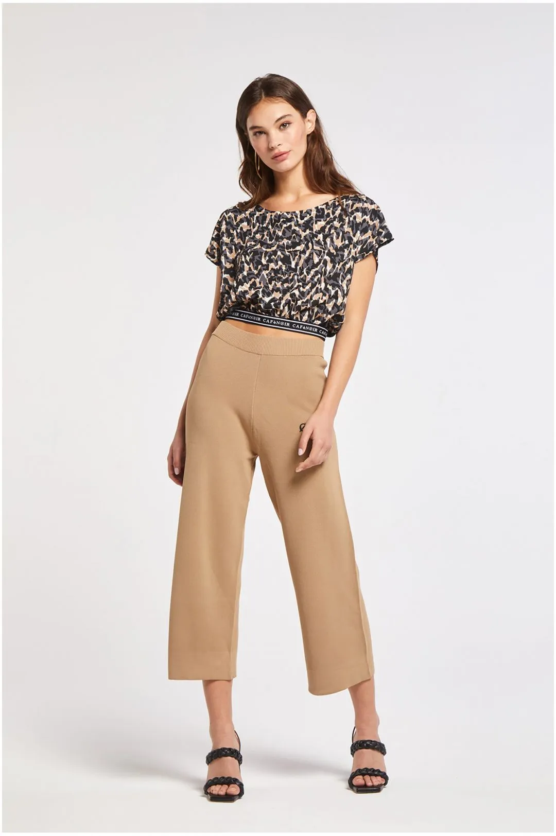 pantalone culotte in filato di viscosa lavorato a jacquard ginger